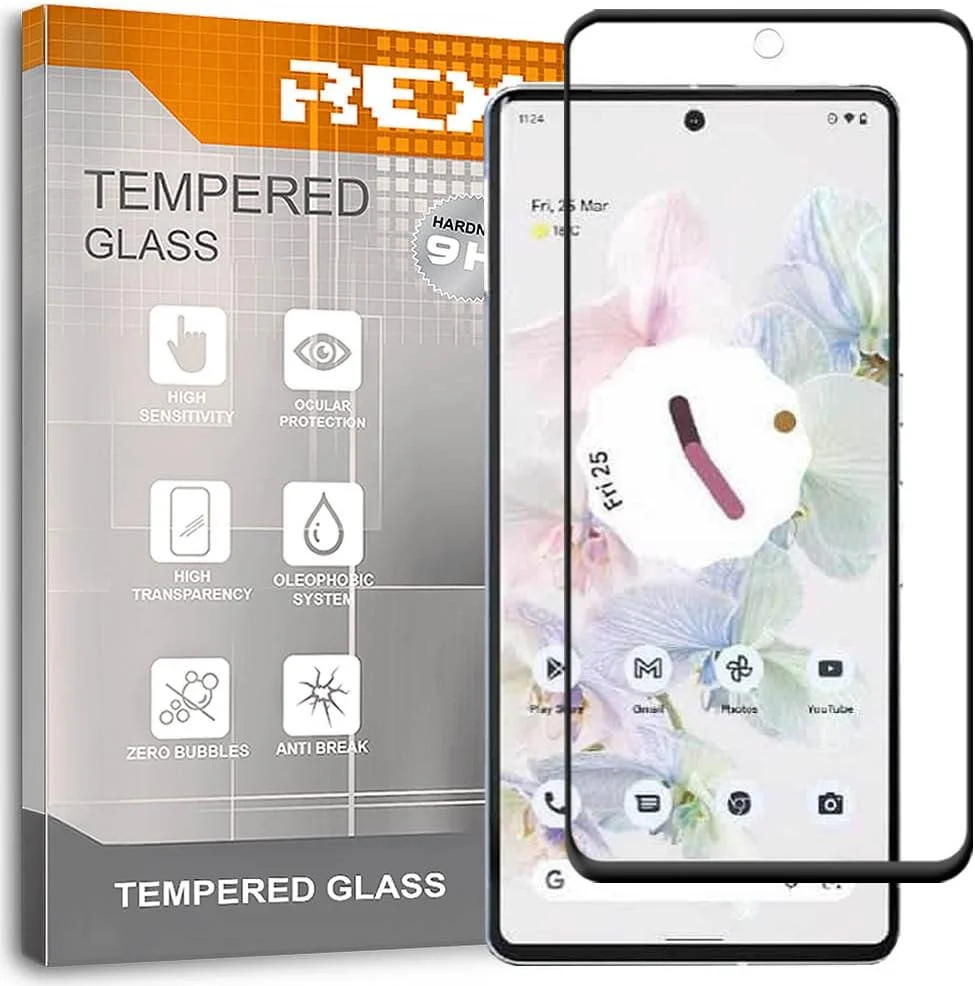 محافظ صفحه نمایش خمیده REY برای Google Pixel 7 Pro، مشکی، شیشه حرارت دیده ممتاز، 3D / 4D / 5D، ضد خرد شدن