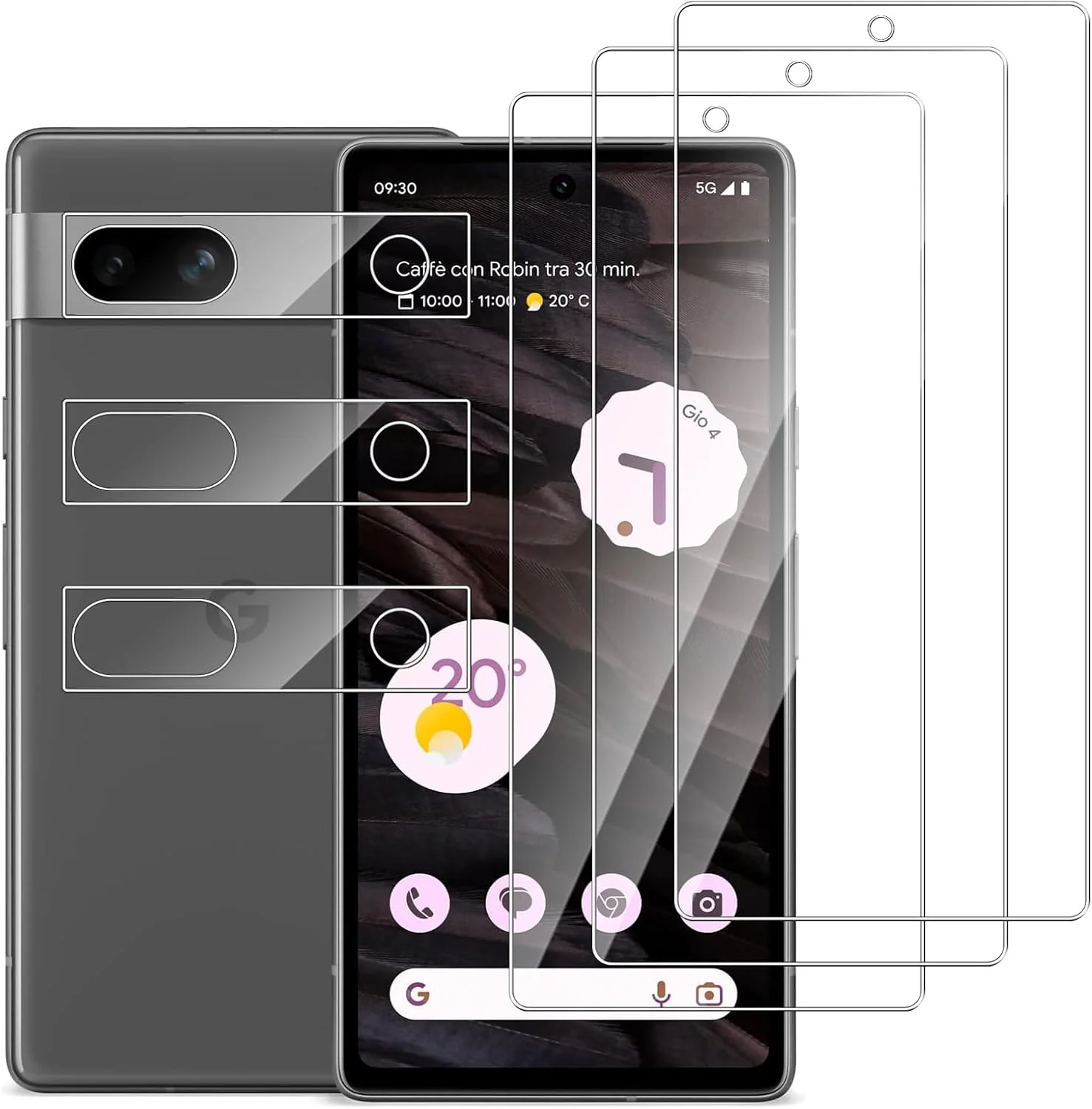 بسته 3 عددی محافظ صفحه نمایش شیشه ای حرارت دیده Dlxiks به همراه 3 محافظ لنز دوربین برای گوگل پیکسل 7a، سختی 9H، ضد خش، محافظ صفحه نمایش شفاف HD