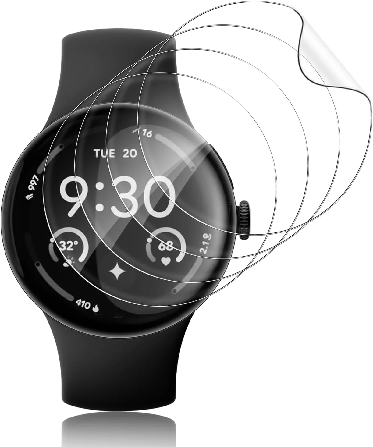 محافظ صفحه نمایش فوق العاده شفاف Funrae، بسته 4 عددی، سازگار با ساعت Google Pixel Watch 4 41mm، شیشه حرارت دیده، TPU انعطاف پذیر بدون حباب، ضد خش، فیلم محافظ صفحه نمایش ضد آب