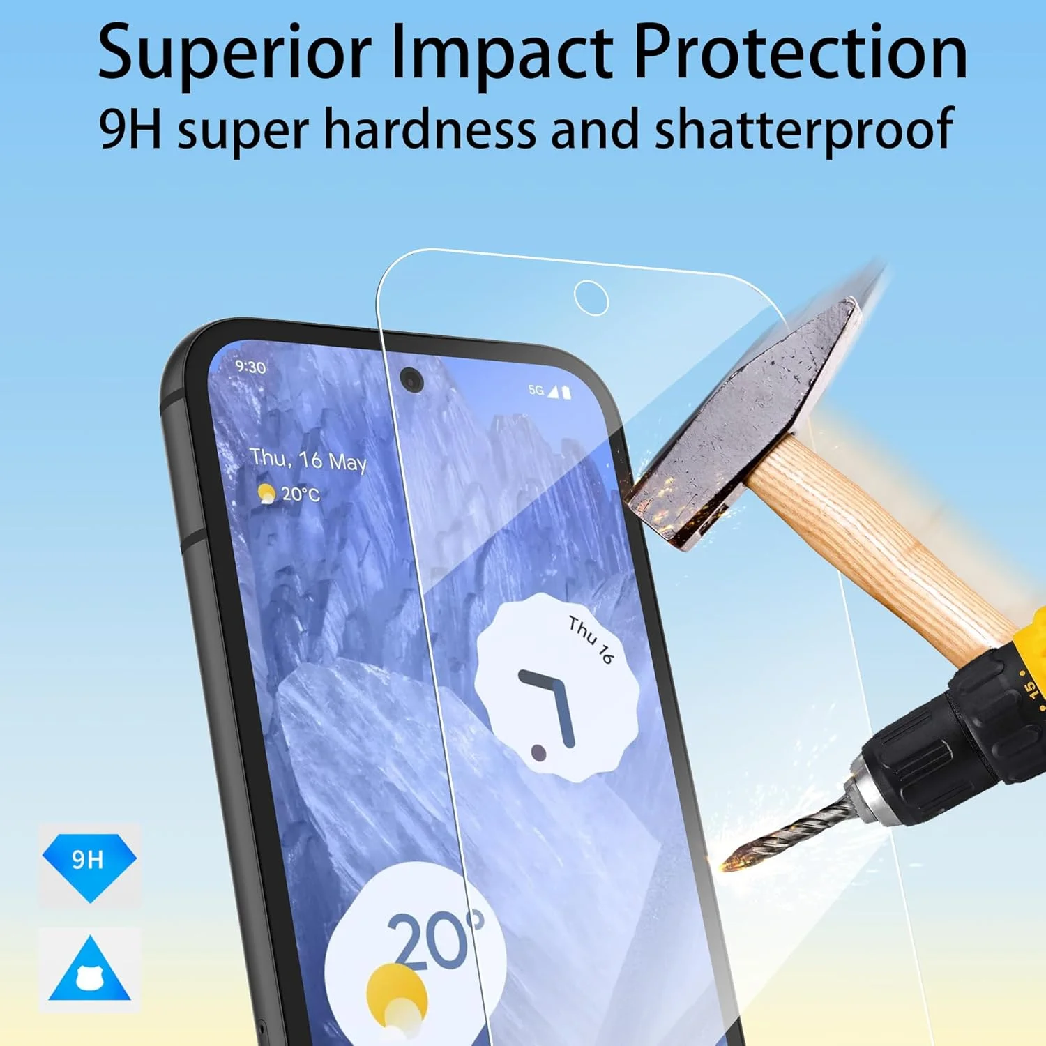 محافظ صفحه نمایش 4youquality برای گوگل پیکسل 8A (6.1 اینچ)، فیلم شیشه ای حرارت دیده، 2 عدد، [مقاوم در برابر ضربه] [ضد خش]