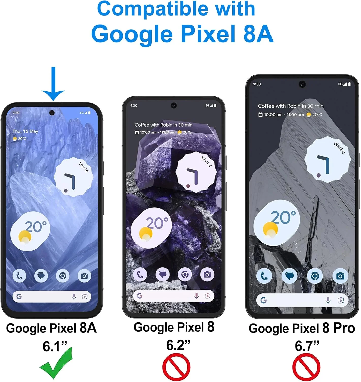 محافظ صفحه نمایش 4youquality برای گوگل پیکسل 8A (6.1 اینچ)، فیلم شیشه ای حرارت دیده، 2 عدد، [مقاوم در برابر ضربه] [ضد خش]