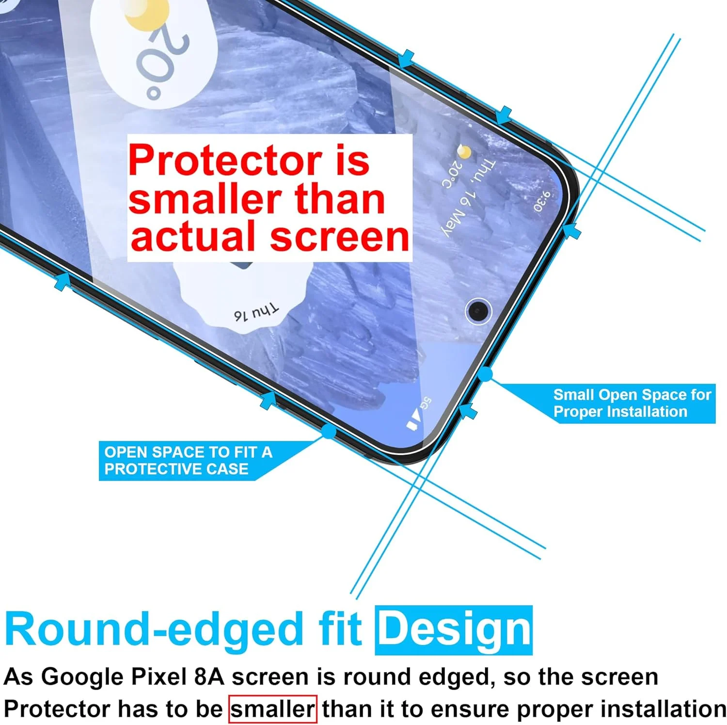 محافظ صفحه نمایش 4youquality برای گوگل پیکسل 8A (6.1 اینچ)، فیلم شیشه ای حرارت دیده، 2 عدد، [مقاوم در برابر ضربه] [ضد خش]