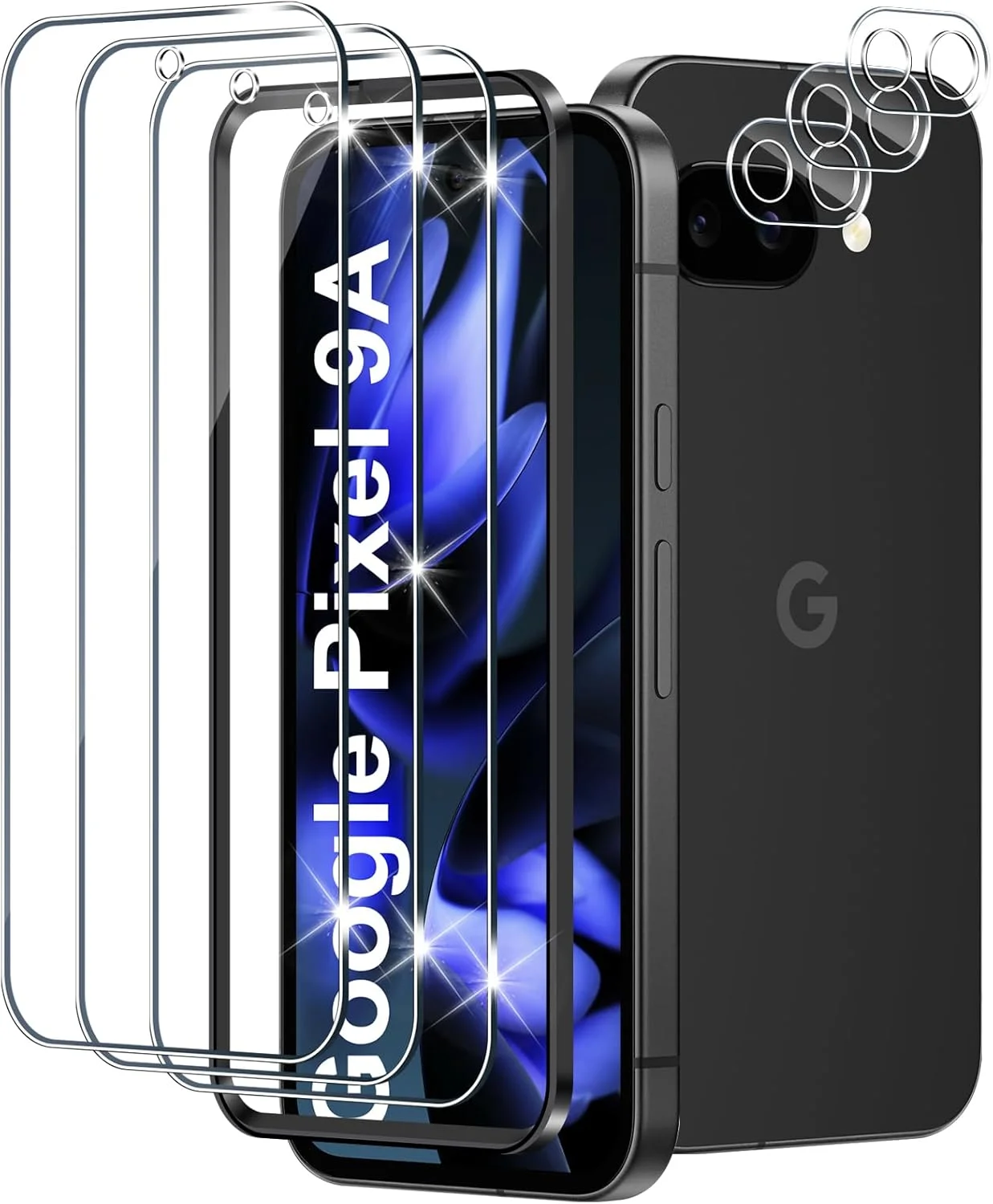 محافظ صفحه نمایش شیشه ای تمپر شده Xunzii برای Google Pixel 9A 5G، با محافظ لنز دوربین HD، فیلم محافظ صفحه نمایش شیشه ای [ضد خش با سختی 9H] [3+3 عدد]