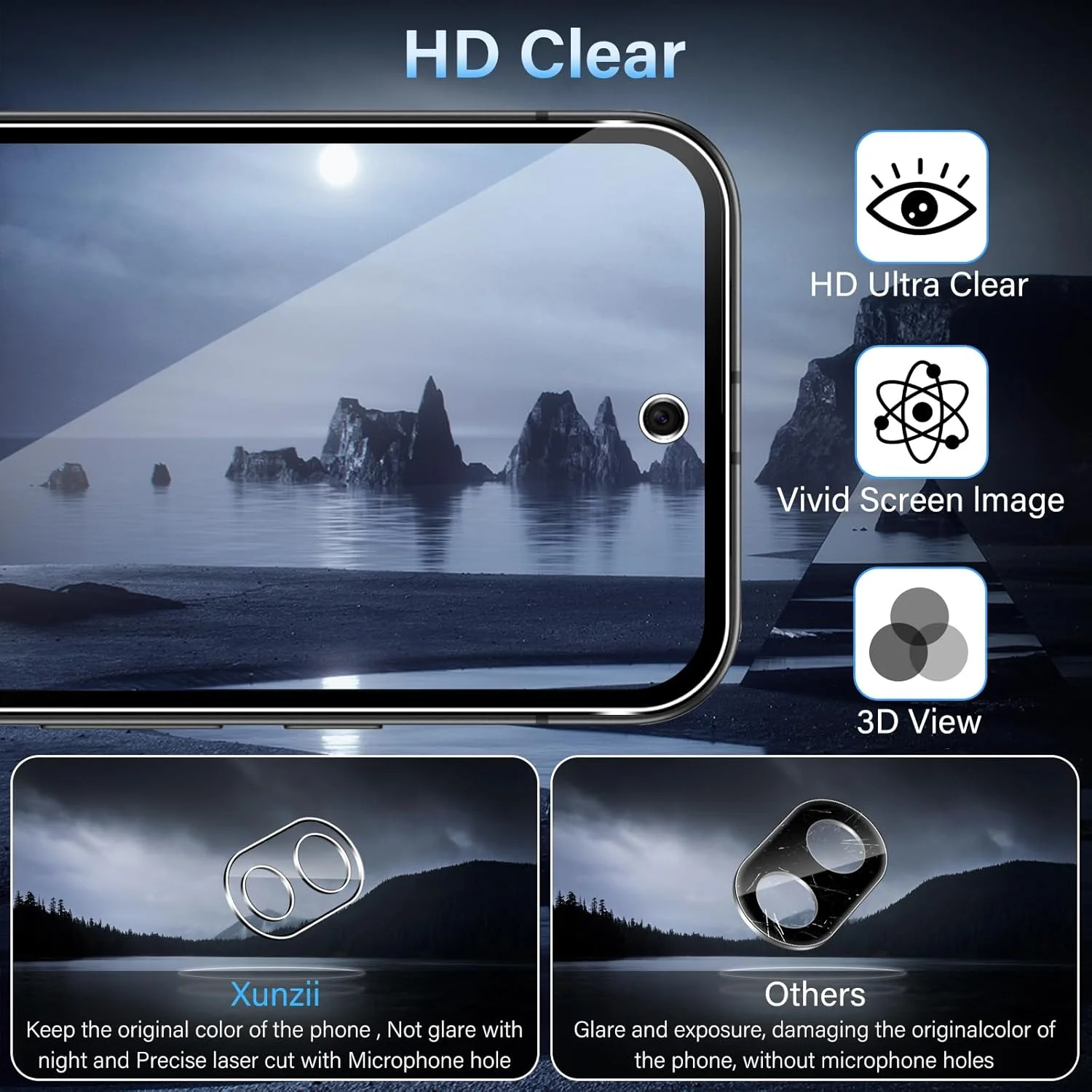 محافظ صفحه نمایش شیشه ای تمپر شده Xunzii برای Google Pixel 9A 5G، با محافظ لنز دوربین HD، فیلم محافظ صفحه نمایش شیشه ای [ضد خش با سختی 9H] [3+3 عدد]
