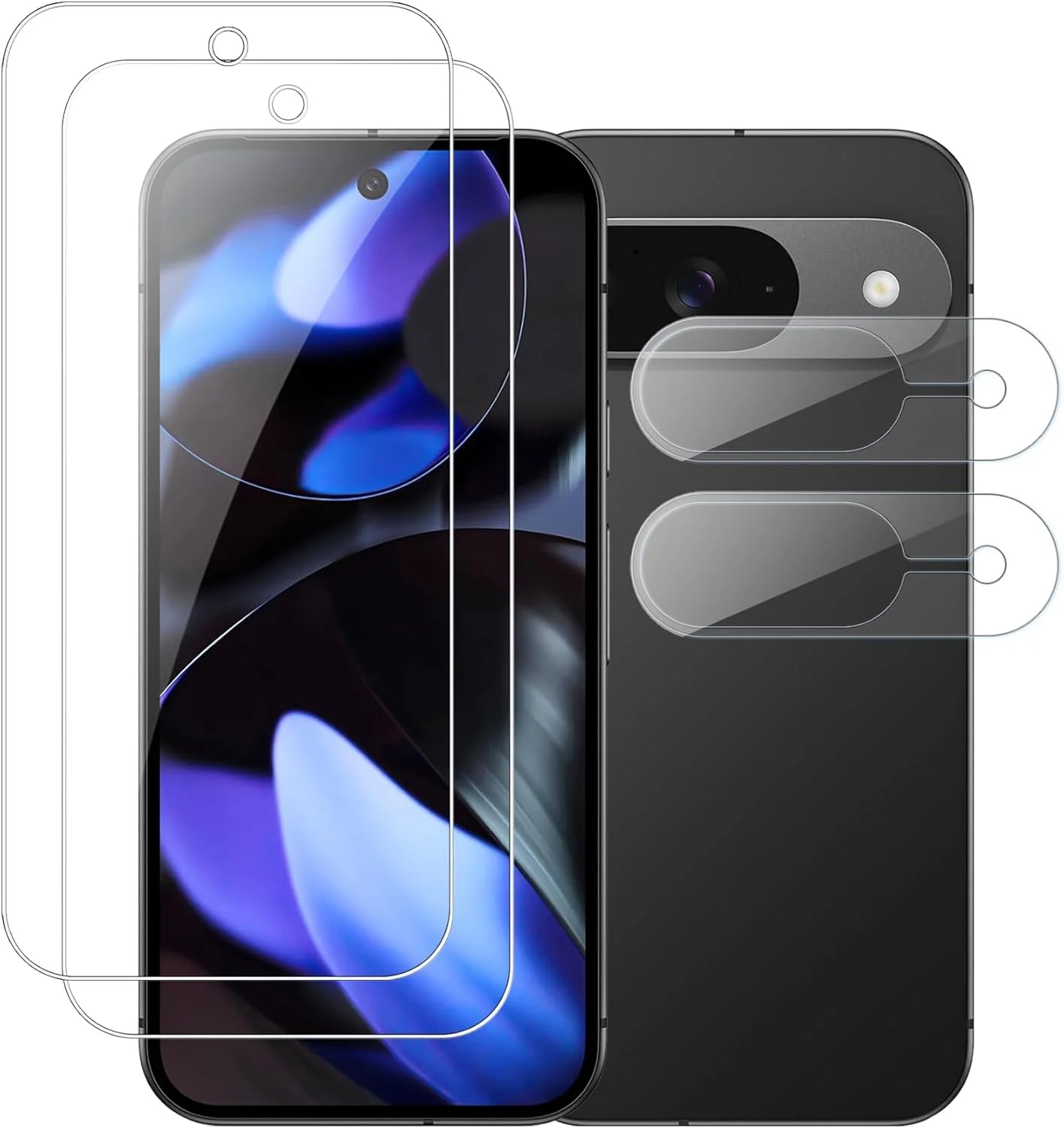 Vuciya 2 Pieces Tempered Glass for Google Pixel 9 Screen Protector + 2 Camera HD Screen Protector 9H Hardness Anti-Scratch Ultra Resistant Screen Protector