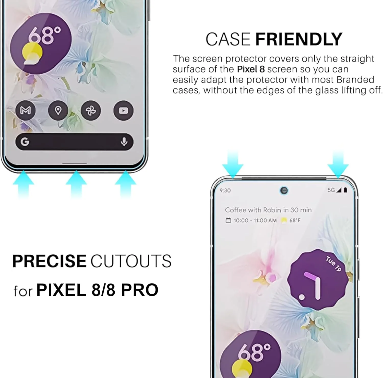 محافظ صفحه نمایش EKAM برای گوگل پیکسل 8، [2 عدد] شیشه حرارت دیده [سختی 9H] [بدون حباب] محافظ صفحه نمایش برای گوگل پیکسل 8 [6.2 اینچ]