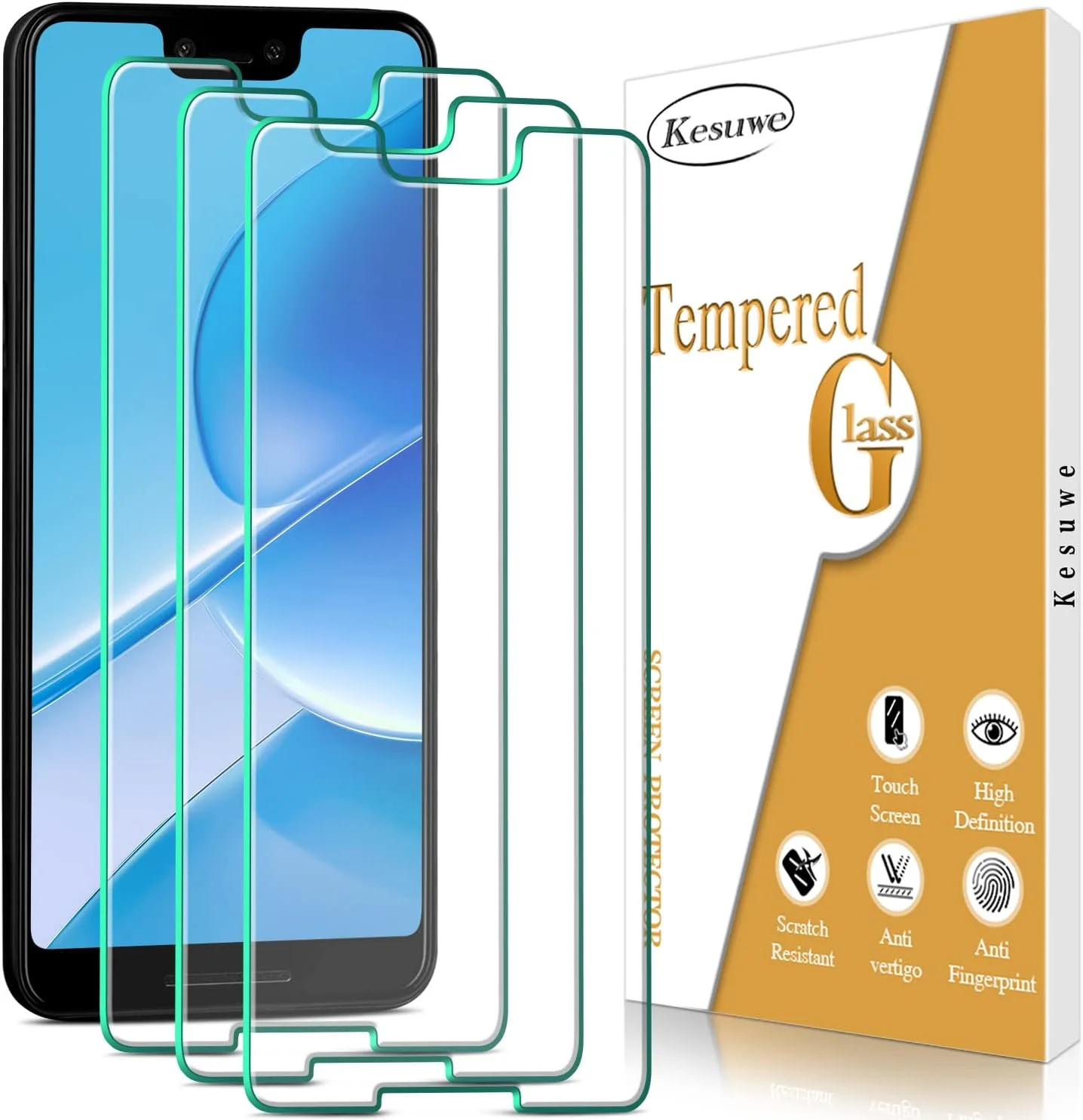محافظ صفحه نمایش کسووه [بسته 3 عددی] شیشه حرارت دیده برای گوگل پیکسل 3 XL، ضد خش، ضد اثر انگشت، سختی 9H، سازگار با قاب، بدون حباب، نصب آسان
