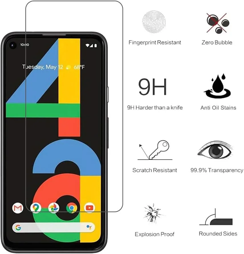 محافظ صفحه نمایش HYGMOCC طراحی شده برای Google Pixel 4A 4G، شیشه حرارت دیده، ضد خش، ضد اثر انگشت و بدون حباب
