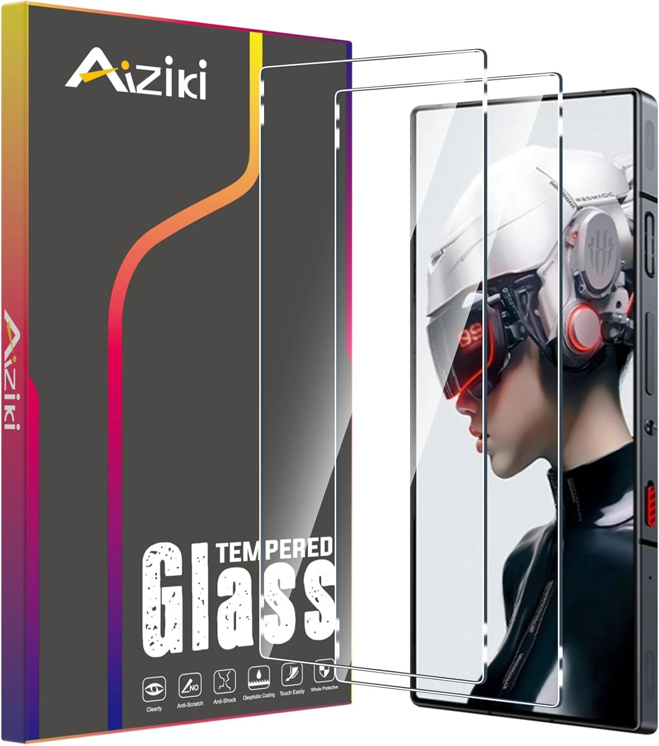 محافظ صفحه نمایش Aiziki [بسته 2 عددی] برای Red Magic 9 Pro/Red Magic 9S Pro/Nubia Z60 Ultra، شیشه حرارت دیده، سختی 9H، مقاوم در برابر خراش، سازگار با قاب، بدون حباب برای شیشه حرارت دیده RedMagic 9 Pro