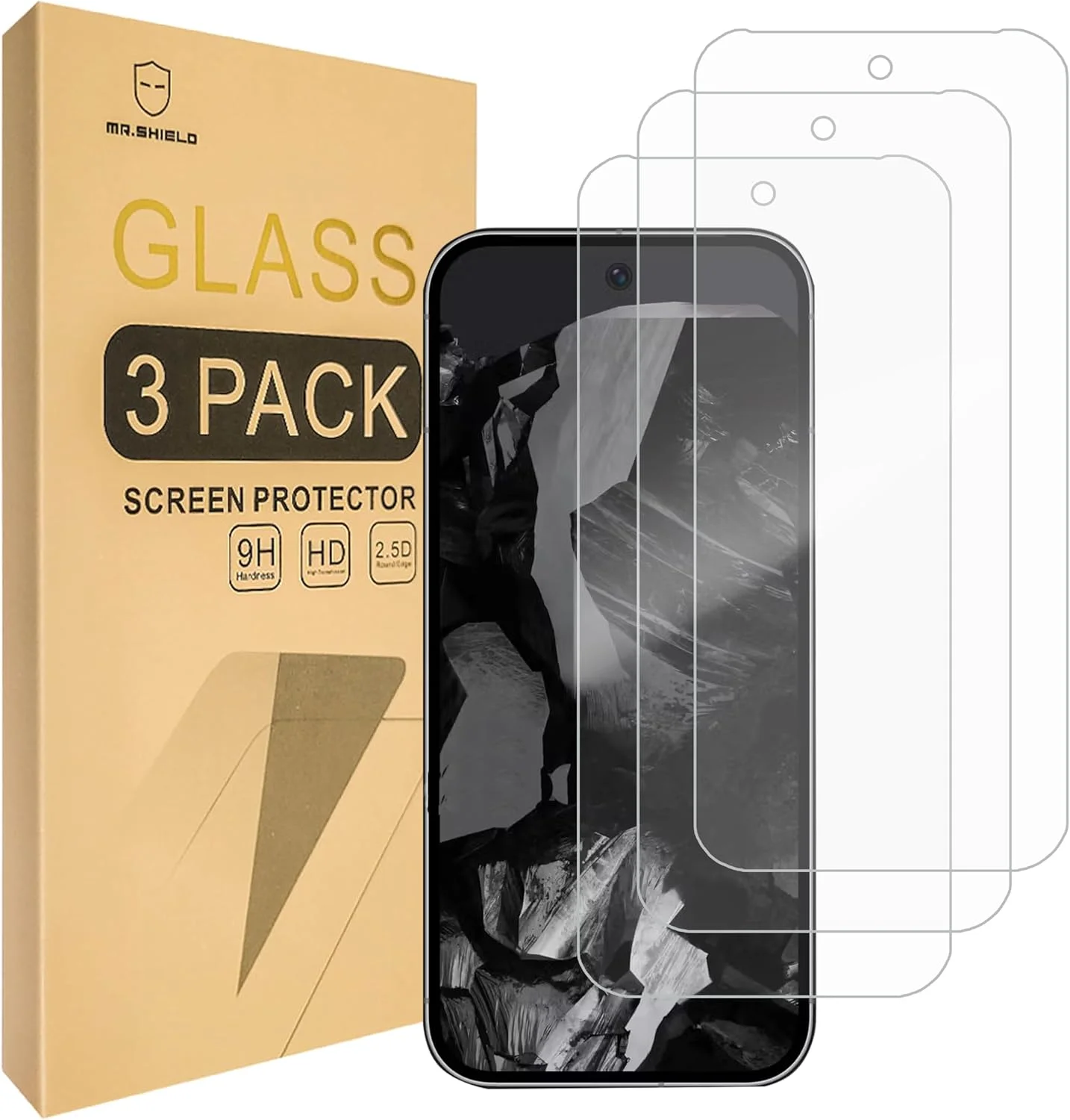 محافظ صفحه نمایش Mr.Shield برای Google Pixel 9 Pro XL شیشه حرارت دیده [3 عدد] [سختی 9H] ضد خش