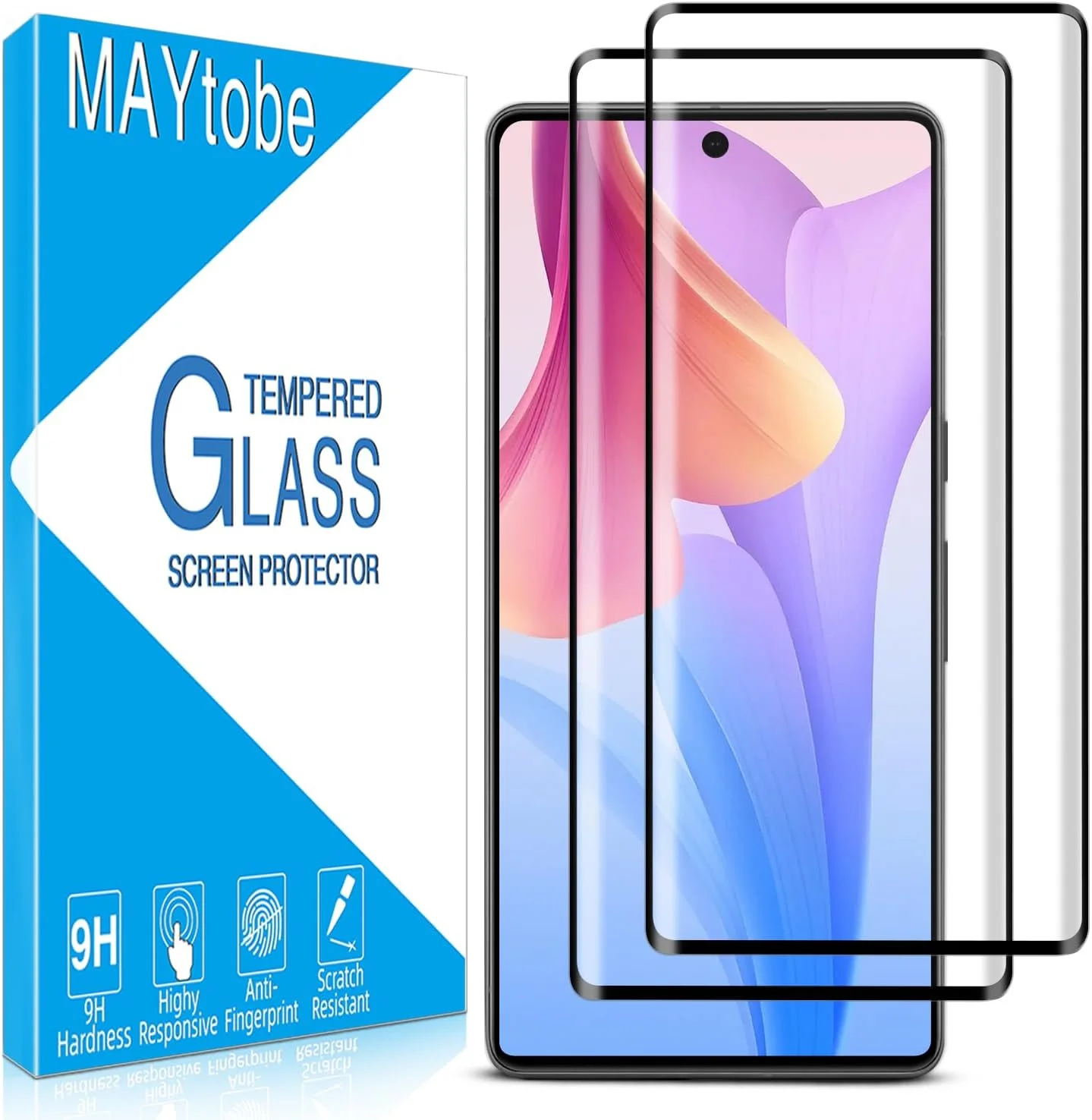 محافظ صفحه نمایش MAYtobe بسته 2 عددی برای Google Pixel 7 Pro شیشه حرارت دیده، پوشش کامل منحنی 3D، سازگار با شناسه اثر انگشت، سختی 9H، بدون حباب، ضد خش، نصب آسان