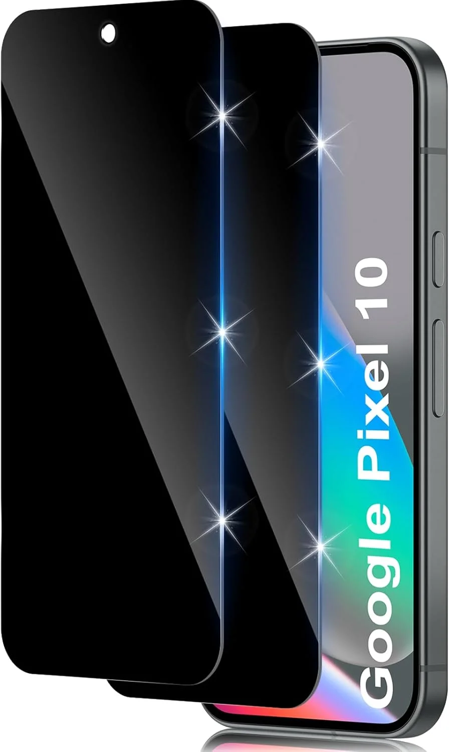 محافظ صفحه نمایش حریم خصوصی تمام صفحه Funrae برای Google Pixel 10/10 Pro/Pixel 9/Pixel 9 Pro از جنس شیشه حرارت دیده، فیلم ضد جاسوسی با سختی 9H، شیشه محافظ حریم خصوصی، محافظ صفحه نمایش حریم خصوصی ضد جاسوسی