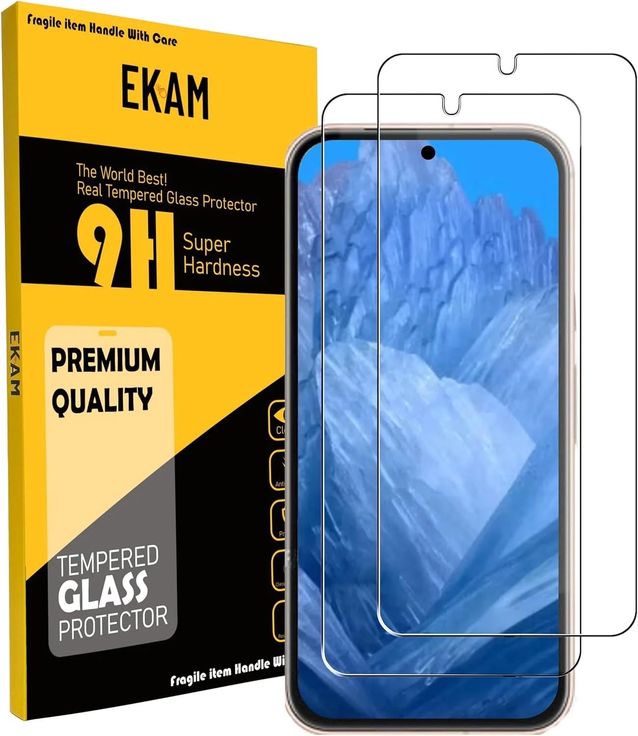 محافظ صفحه نمایش EKAM برای گوگل پیکسل 8A، [2 عدد] شیشه حرارت دیده [سختی 9H] [بدون حباب] [سازگار با قاب] محافظ صفحه نمایش برای پیکسل 8A (6.1 اینچ)