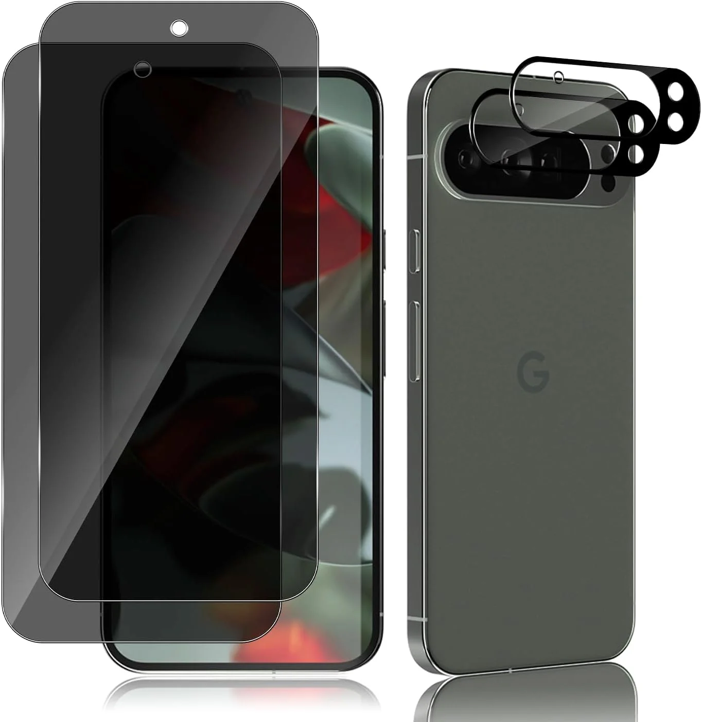 محافظ صفحه نمایش MiRowy سازگار با Google Pixel 9 Pro XL، 2+2 عدد فیلم شیشه ای حرارت دیده 9H ضد جاسوسی و محافظ دوربین، محافظ صفحه نمایش ضد خش و ضد جاسوسی برای Google Pixel 9 Pro XL