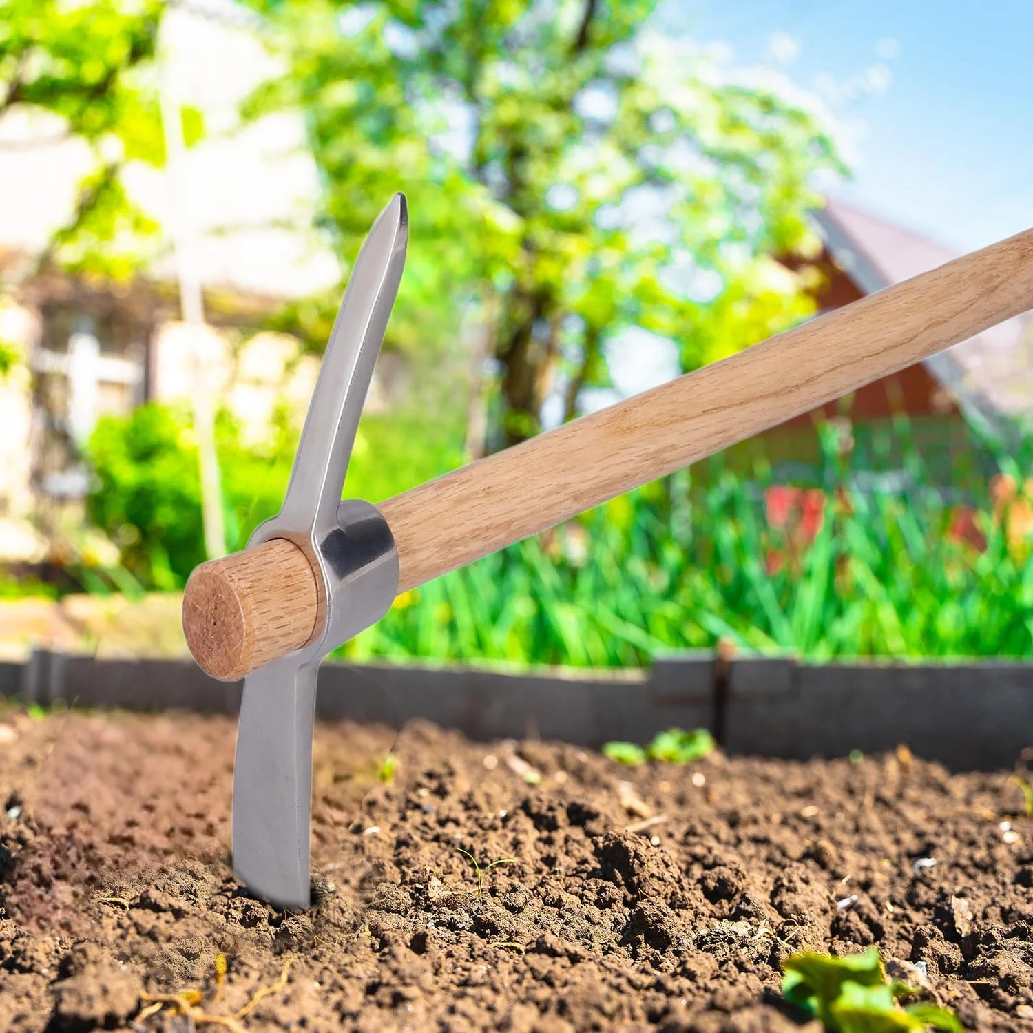 تیستینگ بیلچه دستی 40 سانتی متری، بیل باغبانی فولاد ضد زنگ بادوام و قوی با دسته چوبی