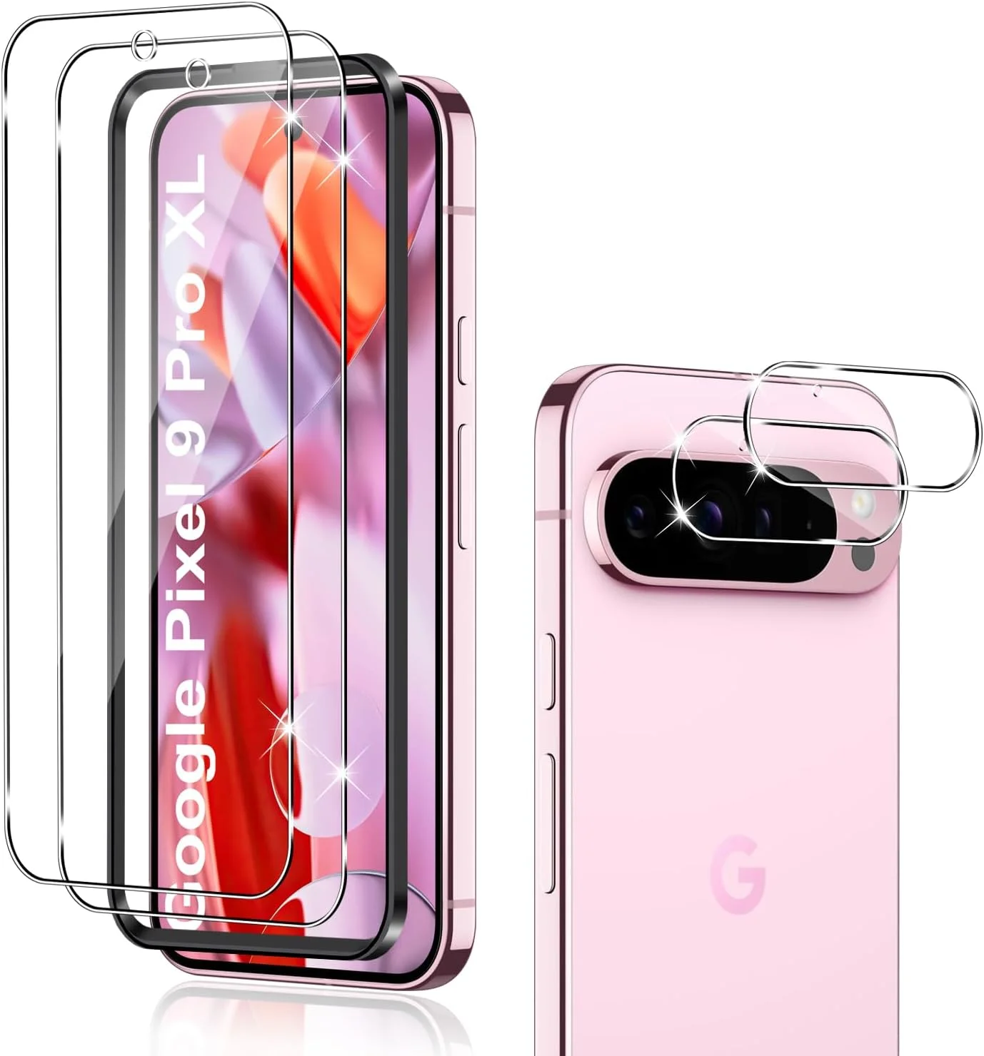 Holilo [2+2 Pieces Tempered Glass Film for Google Pixel 9 Pro XL Screen Protector and Camera Film, 9H Hardness Film HD Screen Protector Anti-Scratch Anti-fingerprint
