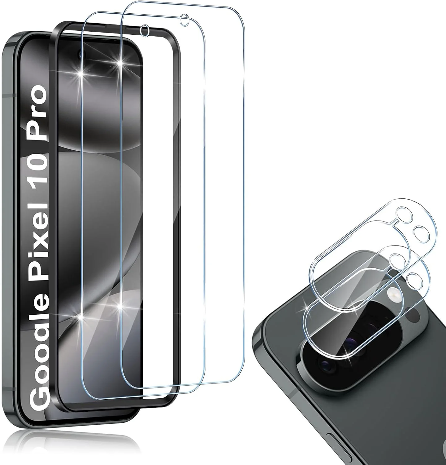 محافظ صفحه نمایش HidWee سازگار با Google Pixel 10 Pro، شیشه حرارت دیده، بسته 2 عددی محافظ شیشه ای و 2 عدد فیلم محافظ دوربین، سختی 9H ضد خش، محافظ صفحه نمایش HD