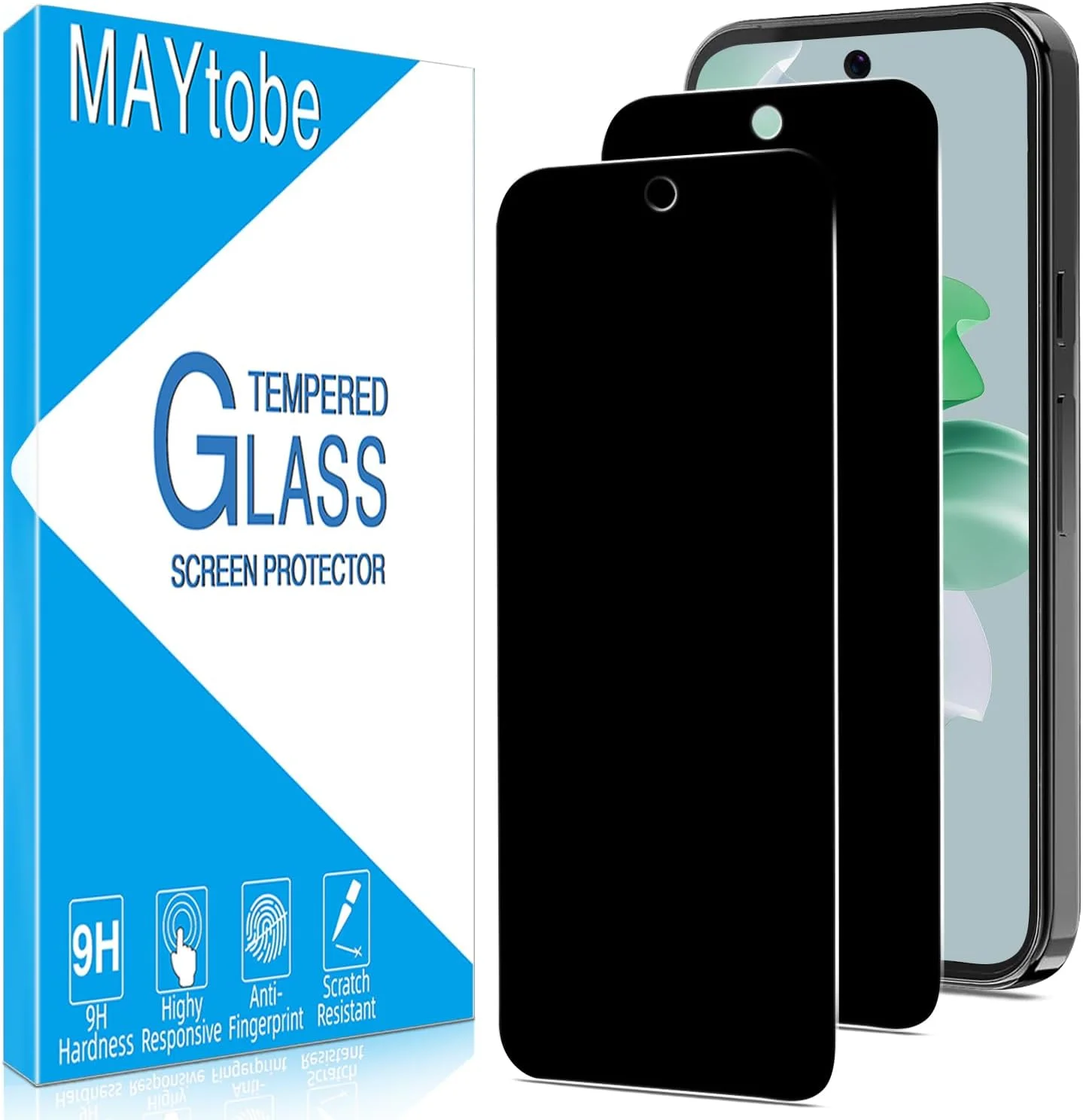 محافظ صفحه نمایش حریم خصوصی MAYtobe بسته 2 عددی برای گوگل پیکسل 9، شیشه حرارت دیده ضد جاسوسی، سازگار با قاب، ضد خش، فوق العاده مقاوم، حساس به لمس، بدون حباب