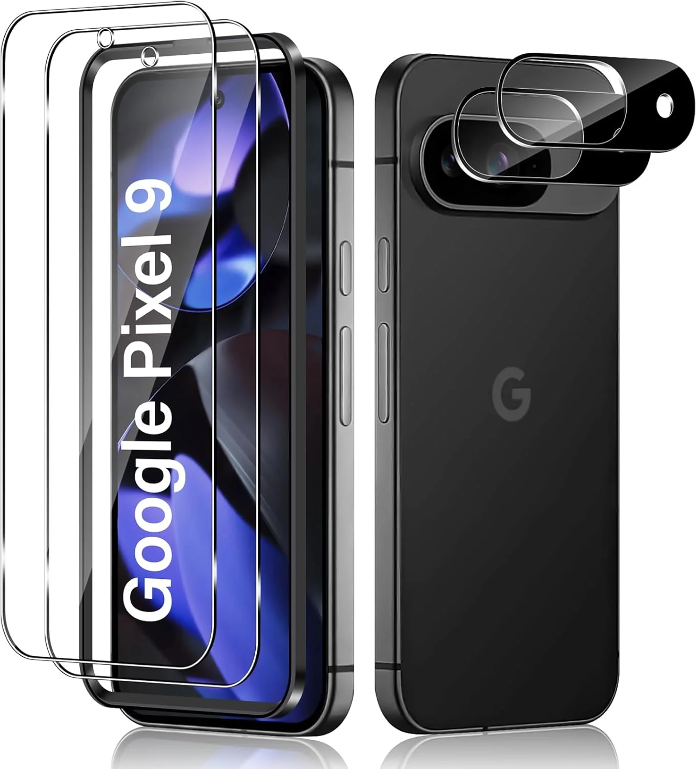 محافظ صفحه نمایش شیشه ای حرارت دیده Haofun، 2 عدد برای Google Pixel 9 5G و 2 عدد محافظ لنز دوربین عقب، 0.33 میلی متر، سختی 9H، محافظ شیشه ای HD، ضد خش