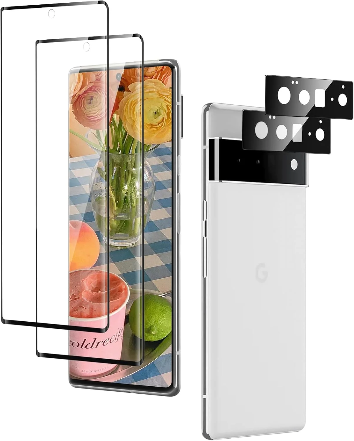 محافظ صفحه نمایش شیشه ای حرارت دیده uShield برای گوگل پیکسل 6 پرو، محافظ صفحه ضد خش، محافظ صفحه ضد اثر انگشت، 2 عدد محافظ صفحه نمایش + 2 عدد محافظ دوربین