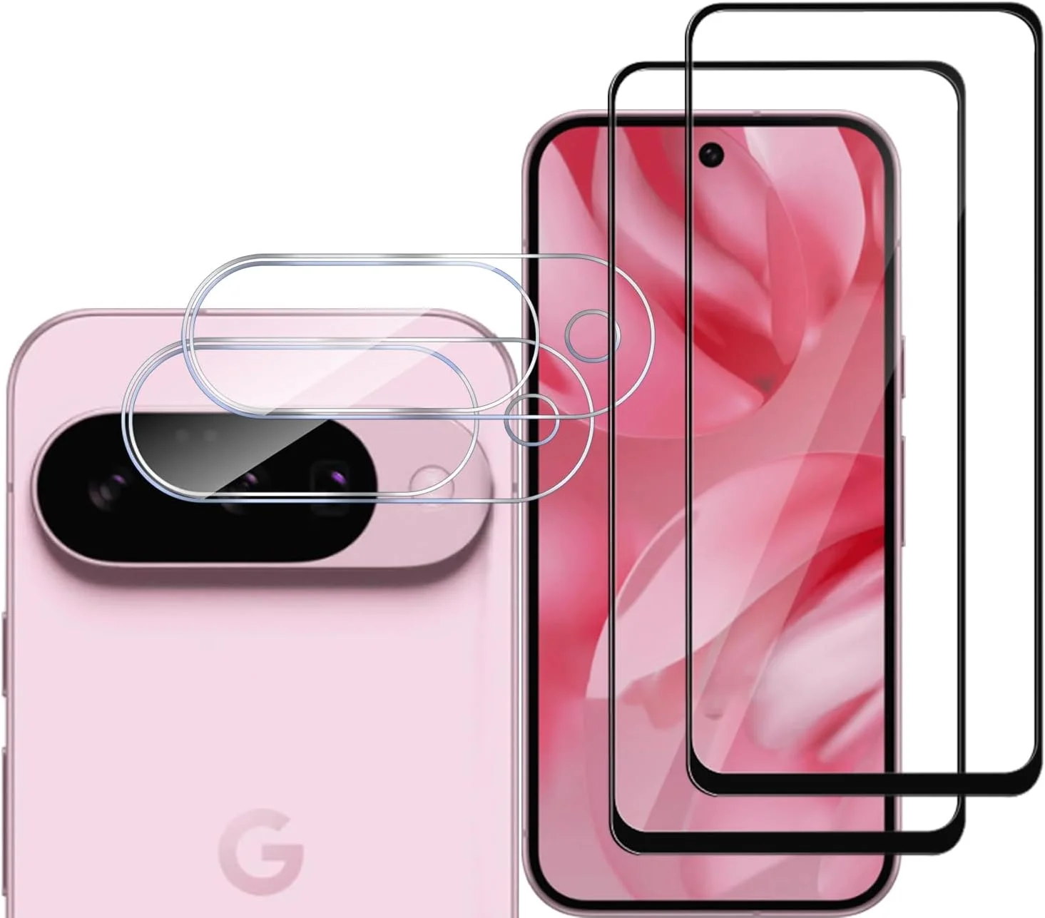 MGUEIAO [بسته 2+2 سازگار با Google Pixel 10 شامل محافظ صفحه نمایش شیشه ای و محافظ لنز دوربین، فیلم شیشه ای حرارت دیده HD تمام صفحه [ضد خرد شدن] - مشکی