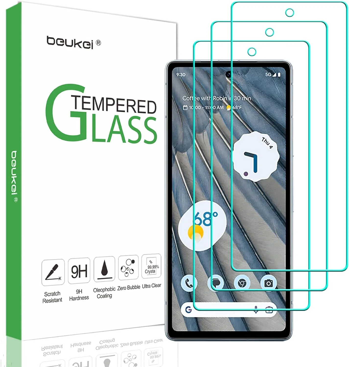 محافظ صفحه نمایش شیشه ای حرارت دیده Beukei سازگار با Google Pixel 7a 5G (بسته 3 عددی)، حساس به لمس، سازگار با قاب، سختی 9H