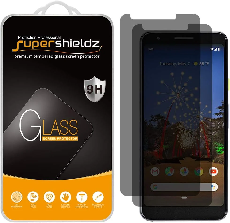 محافظ صفحه نمایش شیشه ای حریم خصوصی Supershieldz (2 عددی) برای گوگل (Pixel 3a XL)، ضد خش، بدون حباب
