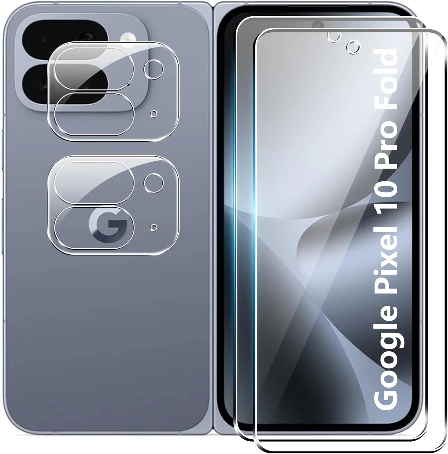 [بسته 2+2] محافظ صفحه نمایش Gruattreay سازگار با Google Pixel 10 Pro Fold 2025 به همراه محافظ لنز دوربین، [پشتیبانی از باز کردن قفل اثر انگشت] سختی 9H، فیلم شیشه ای حرارت دیده ضد خش