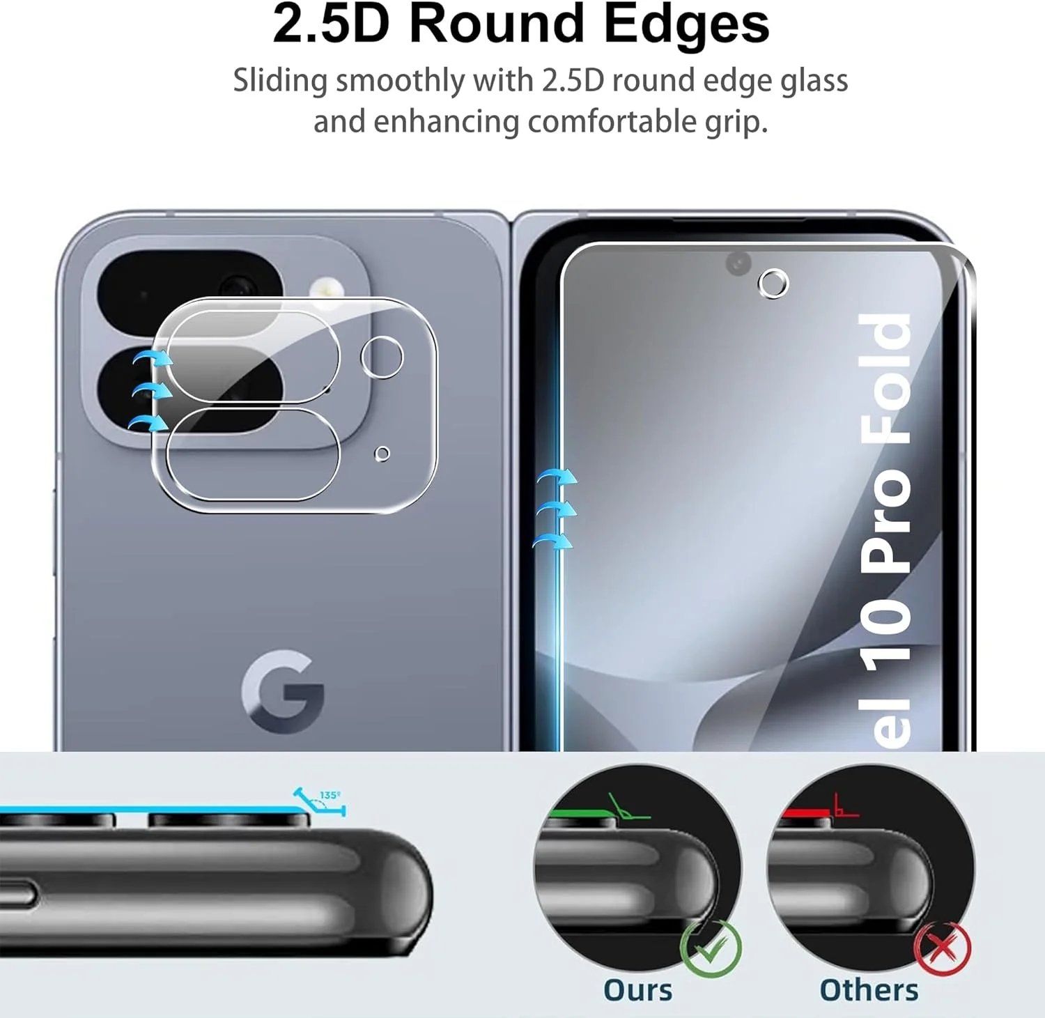 [بسته 2+2] محافظ صفحه نمایش Gruattreay سازگار با Google Pixel 10 Pro Fold 2025 به همراه محافظ لنز دوربین، [پشتیبانی از باز کردن قفل اثر انگشت] سختی 9H، فیلم شیشه ای حرارت دیده ضد خش