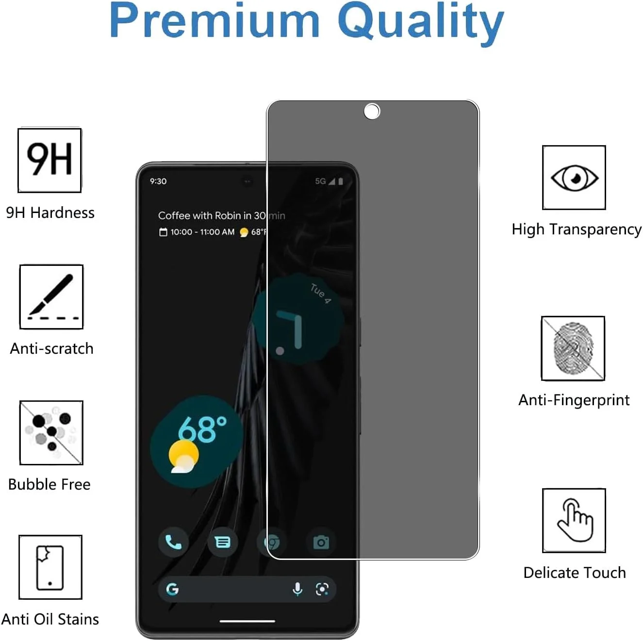محافظ صفحه نمایش حریم خصوصی YIFNTANG [2 عدد] برای Google Pixel 7 5G، سختی 9H، ضد خش، محافظ صفحه نمایش شیشه ای حرارت دیده ضد جاسوسی برای Google Pixel 7 5G