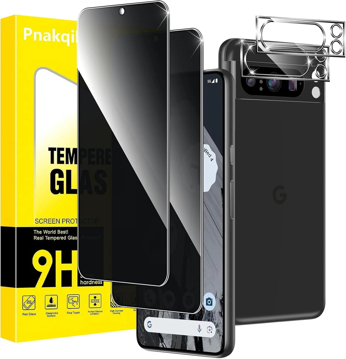 محافظ صفحه نمایش حریم خصوصی Pnakqil شیشه حرارت دیده برای Google Pixel 8 Pro 5G با محافظت از دوربین، محافظ صفحه نمایش حریم خصوصی، شیشه محافظ ضد جاسوسی شیشه حرارت دیده با زاویه 28 درجه