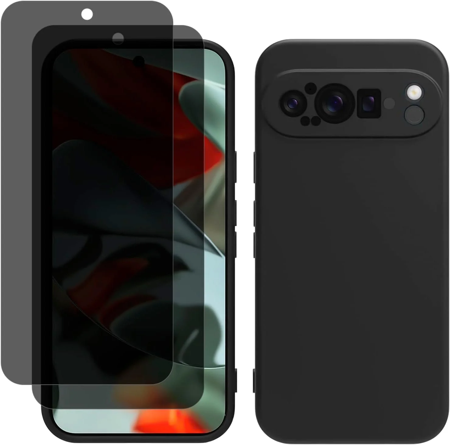 محافظ صفحه نمایش حریم خصوصی 2 عددی MaEiol + قاب سیلیکونی برای Google Pixel 9 Pro، پوشش ضد خش و ضد ضربه، محافظ صفحه نمایش شیشه ای حرارت دیده حریم خصوصی برای Google Pixel 9 Pro