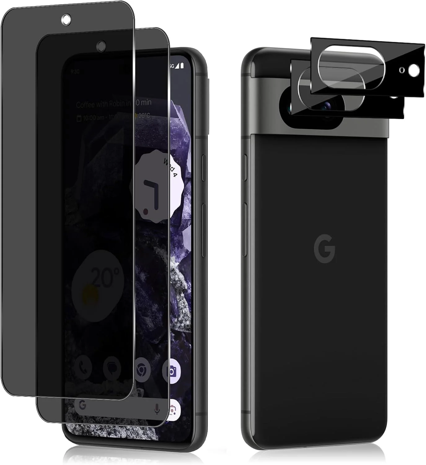 محافظ صفحه حریم خصوصی MiKoyi سازگار با Google Pixel 8 [2 + 2 عدد] فیلم محافظ لنز دوربین ضد جاسوسی ضد خش سختی 9H برای Google Pixel 8