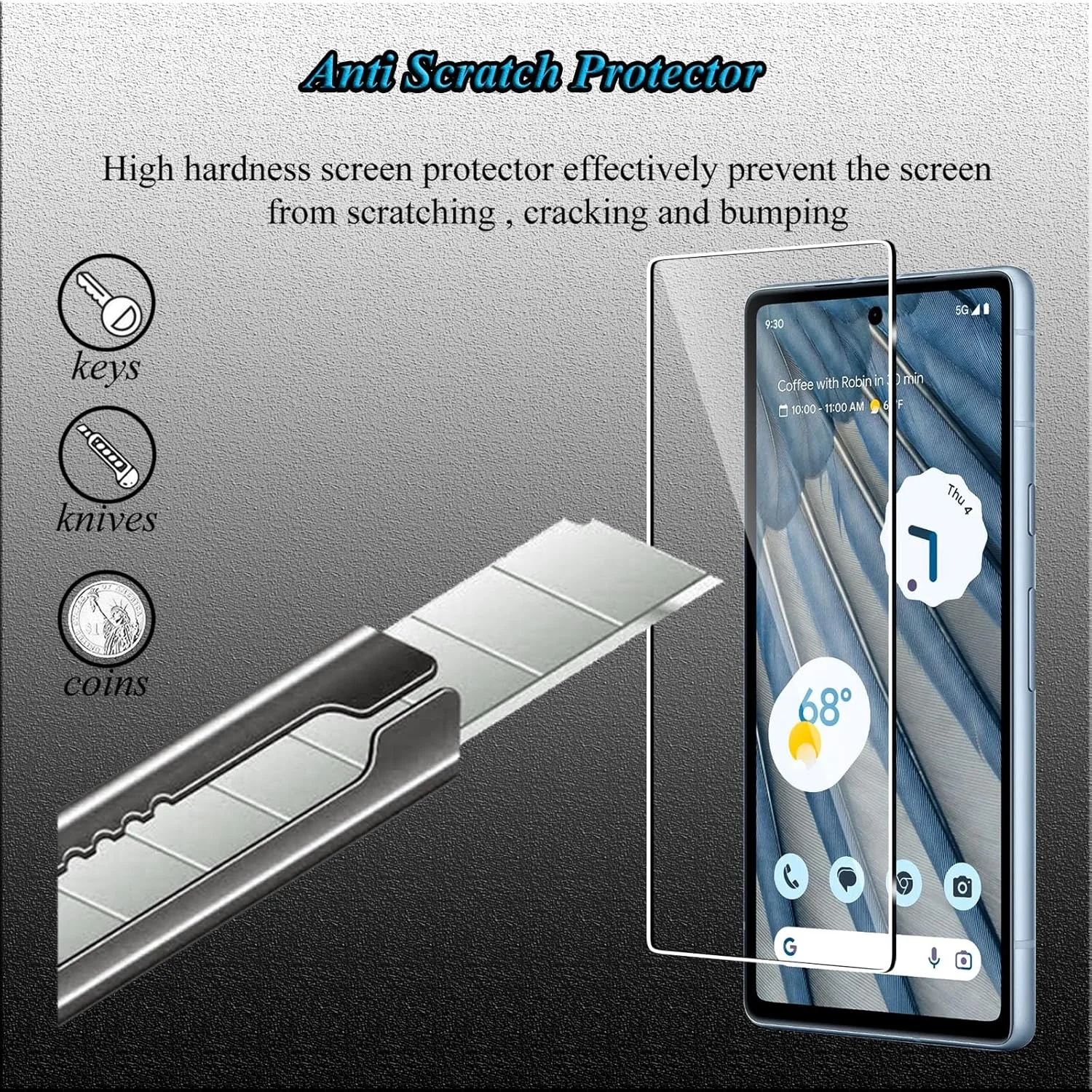 FWKDWHPH Tempered Glass Screen Protector for Google Pixel 7a for Tempered Glass and Camera Protective Film, 9H Hardness, Scratch-Resistant, Bubble-Free, HD Screen Protector for Google Pixel 7a, Pack