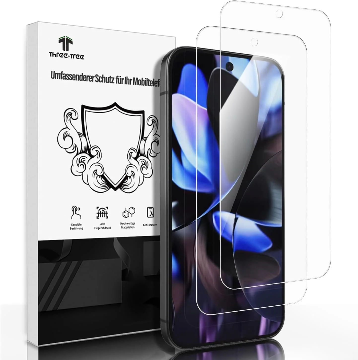 محافظ صفحه نمایش Three-Tree برای Google Pixel 9 Pro 5G، [تشخیص اثر انگشت با دقت بالا] فیلم لمسی حساس، محافظ صفحه شیشه ای حرارت دیده ضد خش 9H بسته 2 عددی برای Google Pixel 9 Pro
