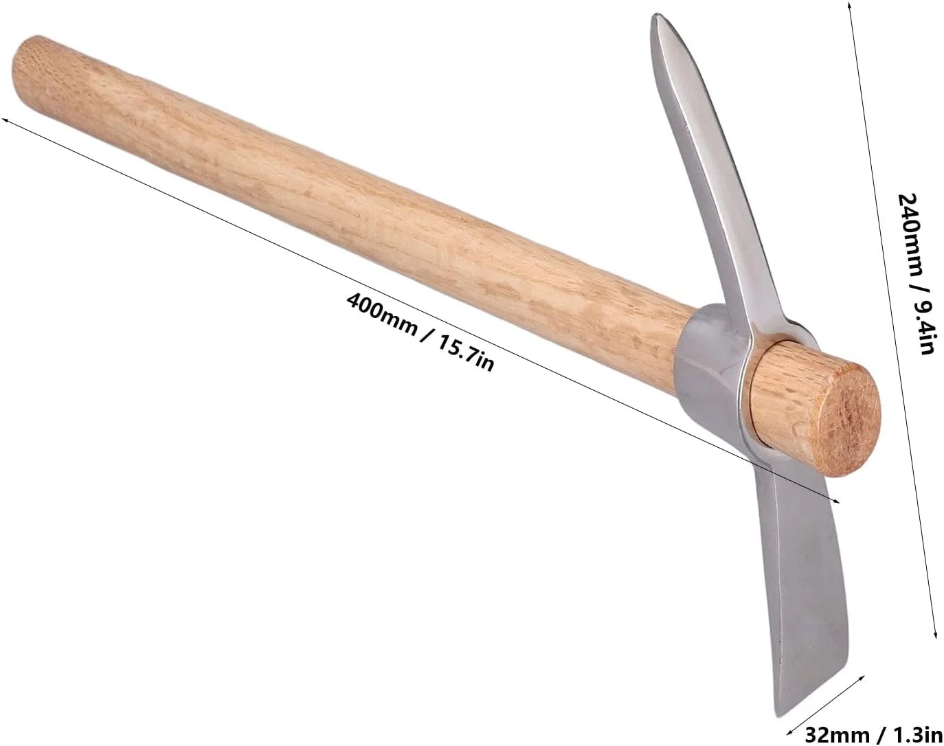 بیلچه دستی 40 سانتی متری، بیل و کلنگ باغبانی کشاورزی فولادی ضد زنگ بادوام و محکم با دسته چوبی