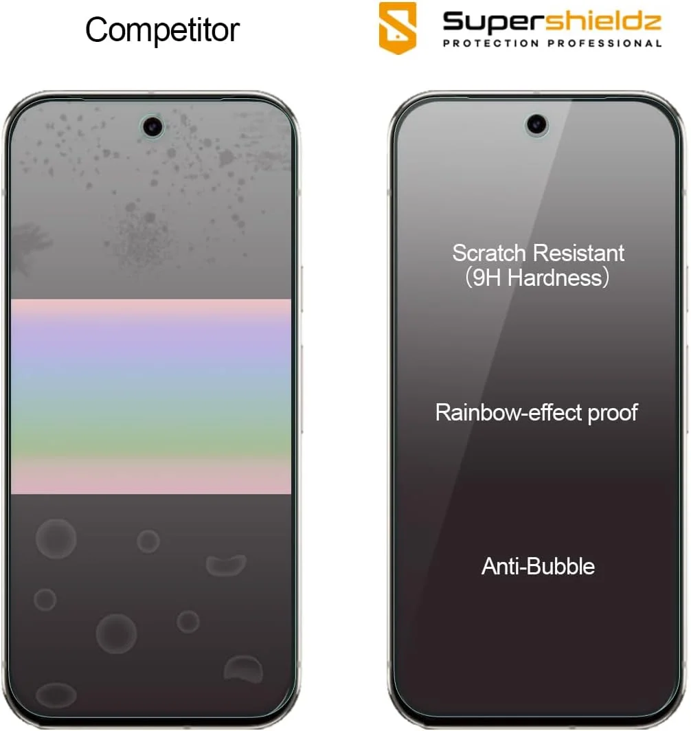 محافظ صفحه نمایش شیشه ای حرارت دیده سوپرشیلدز (3 عددی) طراحی شده برای گوگل پیکسل 9a، ضد خش و بدون حباب محافظ صفحه نمایش شیشه ای حرارت دیده سوپرشیلدز (3 عددی) طراحی شده برای گوگل پیکسل 9a، ضد خش و بدون حباب