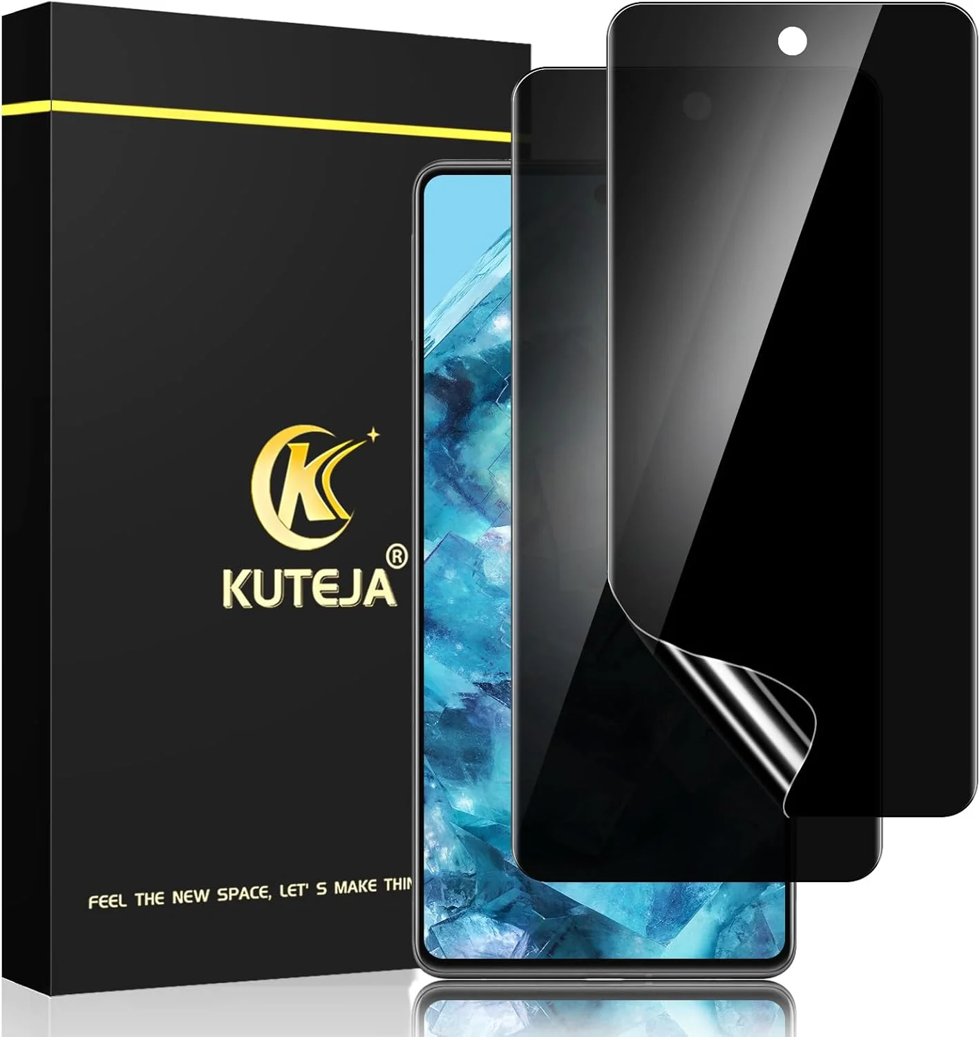 محافظ صفحه نمایش حریم خصوصی Kuteja برای گوگل پیکسل 8 پرو، [باز کردن قفل اثر انگشت] پوشش کامل فیلم محافظ صفحه نمایش TPU ضد جاسوسی گوگل 8 پرو، حساسیت بالا، سازگار با قاب، 2 عددی