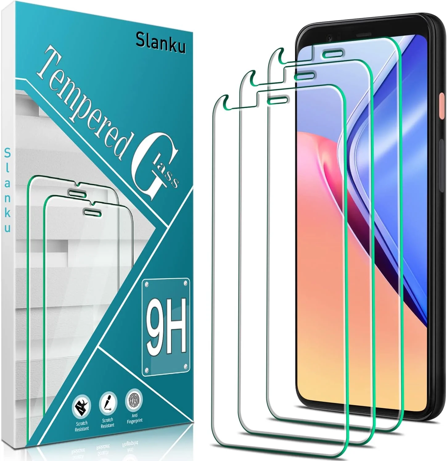 محافظ صفحه نمایش شیشه ای تمپرد اسلنکو (Slanku) بسته 3 عددی برای گوگل پیکسل 4، سختی 9H، سازگار با قاب، بدون حباب، ضد خش، نصب آسان