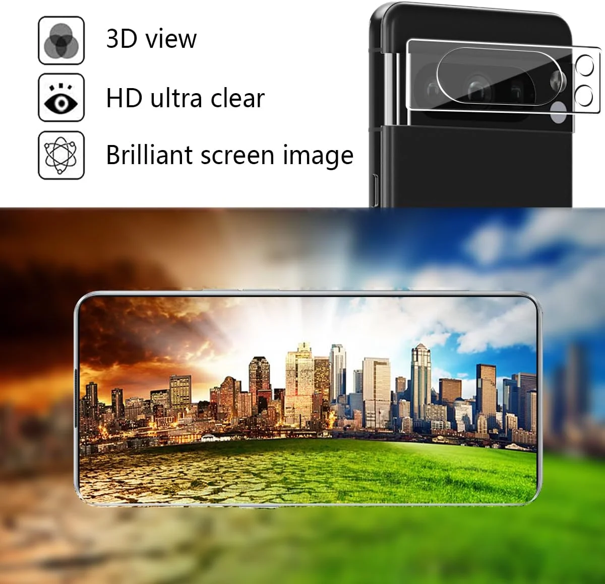 محافظ صفحه نمایش TPU فیلم Phlleyaa برای Google Pixel 8 Pro، 2 عدد و محافظ شیشه ای دوربین، 2 عدد، نصب آسان، بدون حباب و ضد خش، شیشه حرارت دیده برای Google Pixel 8 Pro محافظ صفحه نمایش TPU فیلم Phlleyaa برای Google Pixel 8 Pro، 2 عدد و محافظ شیشه ای دوربین، 2 عدد، نصب آسان، بدون حباب و ضد خش، شیشه حرارت دیده برای Google Pixel 8 Pro