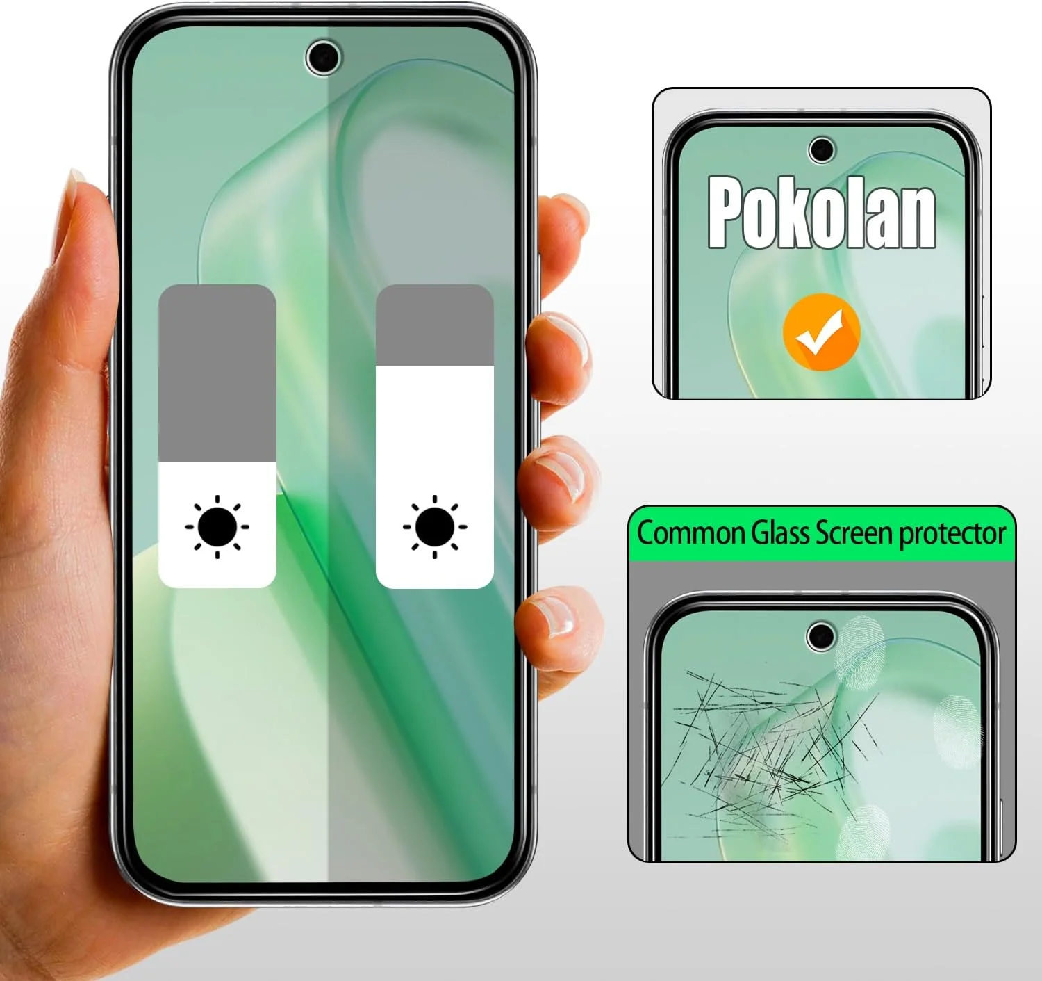 محافظ صفحه نمایش حریم خصوصی پوکولان بسته 3+3 برای گوگل پیکسل 9A به همراه محافظ لنز دوربین، شیشه حرارت دیده ضد جاسوسی، سختی 9H، ضد خش، بدون حباب، نصب آسان