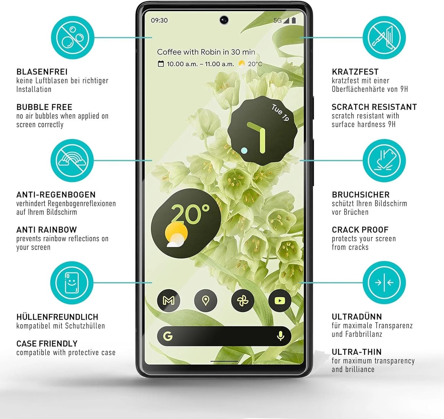 محافظ صفحه نمایش شیشه ای تمپرد [3 عدد، شفاف] اسمارتک برای گوگل پیکسل 6، محافظ صفحه نمایش HD ضد خش، بدون حباب، سختی 9H، 0.3 میلی متر فوق العاده شفاف، فوق العاده مقاوم