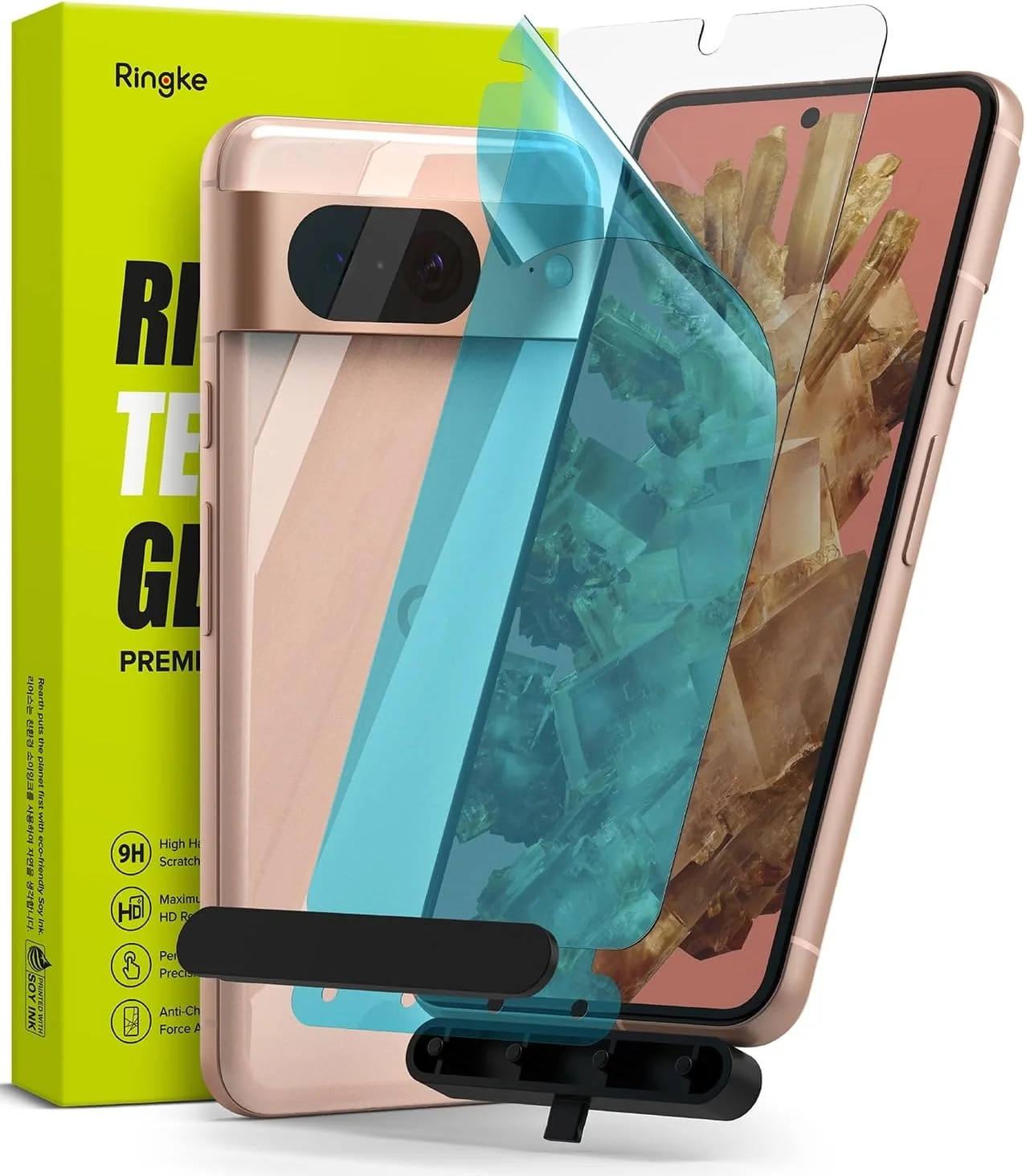 محافظ صفحه نمایش شیشه ای حرارت دیده تمام پوشش Ringke سازگار با Google Pixel 8، شیشه محافظ مقاوم در برابر شکستگی با سختی 9H به همراه کیت نصب - بسته 2 عددی
