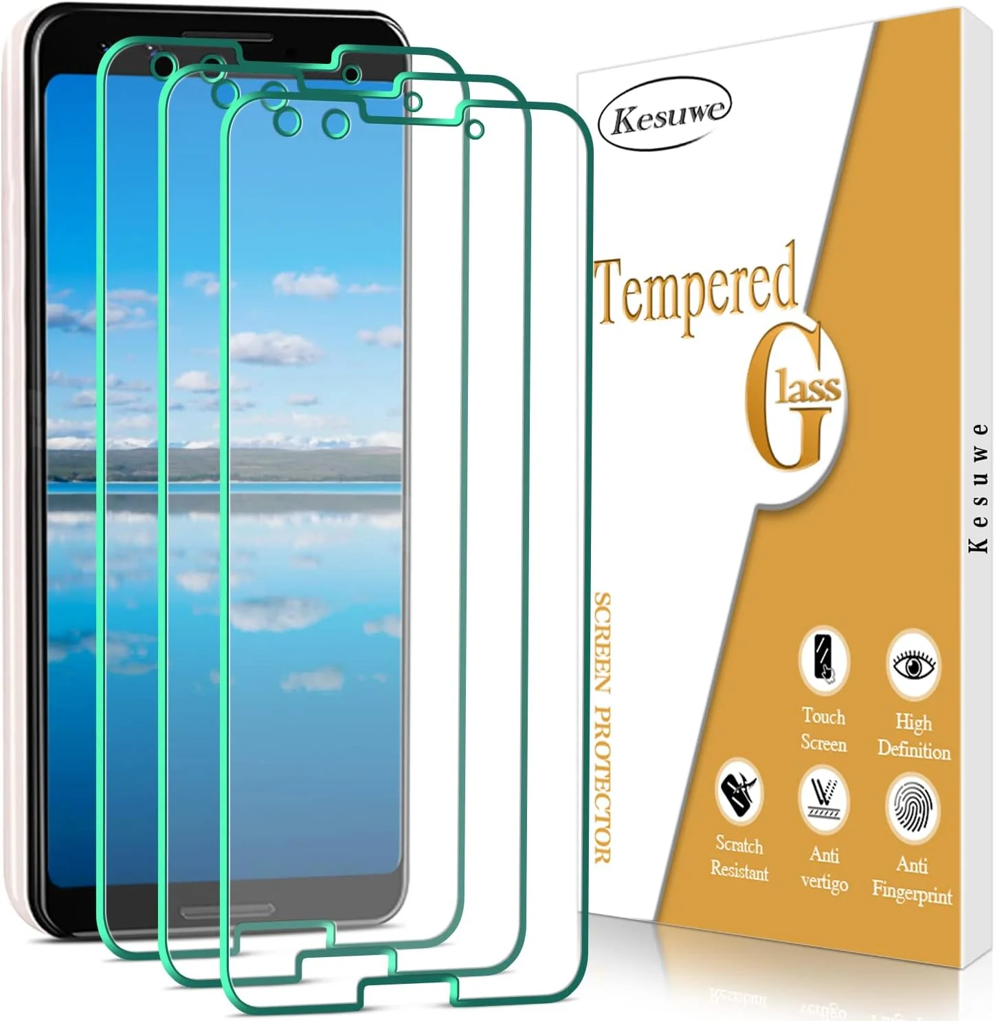 محافظ صفحه نمایش کسووه [بسته 3 عددی] شیشه حرارت دیده برای گوگل پیکسل 3، سختی 9H، ضد خش، بدون حباب، شفاف HD، نصب آسان، سازگار با قاب