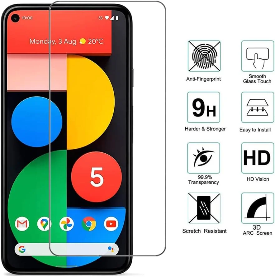 محافظ صفحه نمایش شیشه ای حرارت دیده 24/7 Oliver برای گوگل پیکسل 5 5G با صفحه نمایش 6.0 اینچی [سختی 9H] [بدون حباب] [سازگار با قاب] برای گوگل پیکسل 5