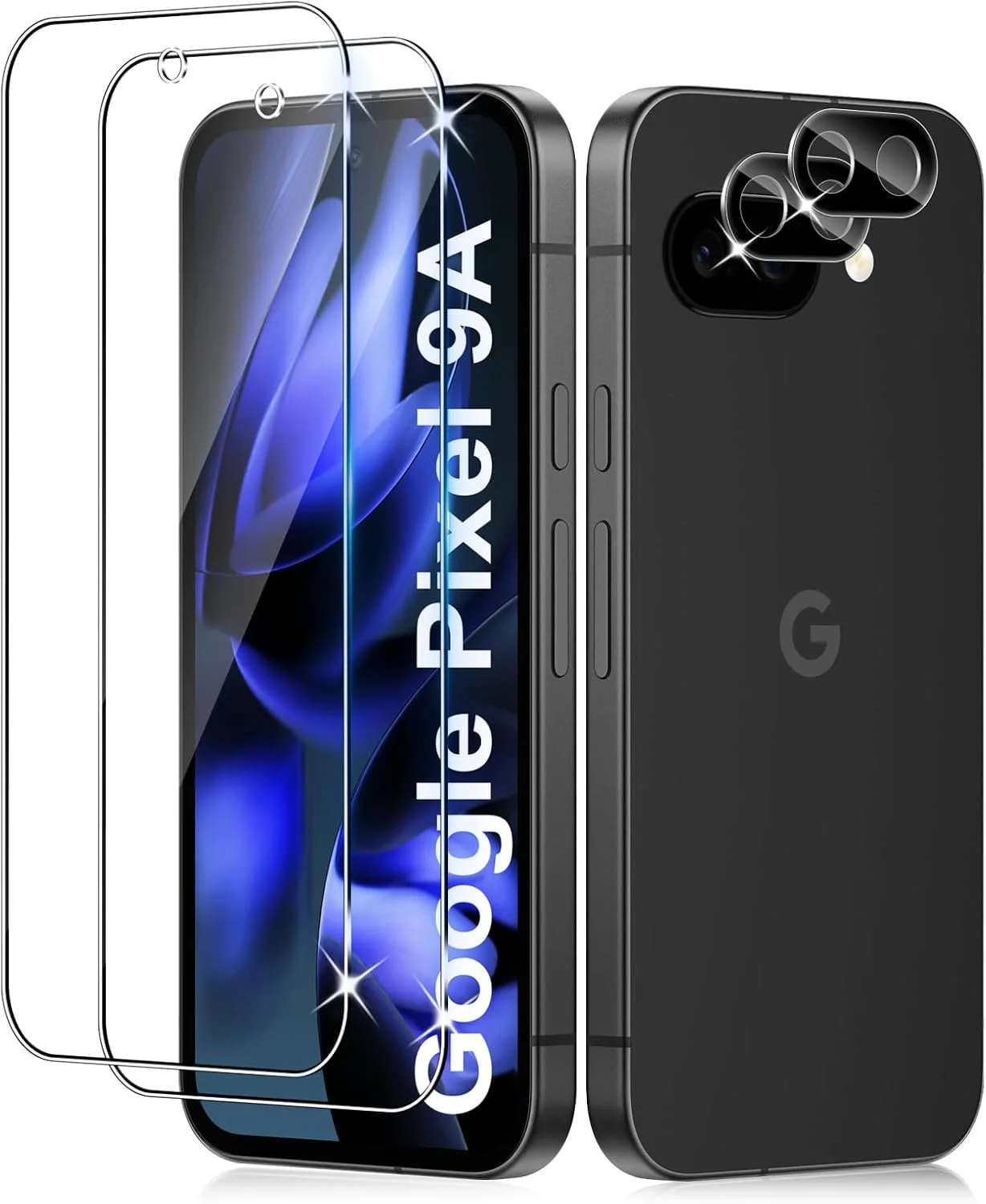 محافظ صفحه نمایش شیشه ای لیلا برای گوگل پیکسل 9A، 2 عدد محافظ صفحه و 2 عدد محافظ لنز دوربین، شیشه محافظ ضد خش با سختی 9H