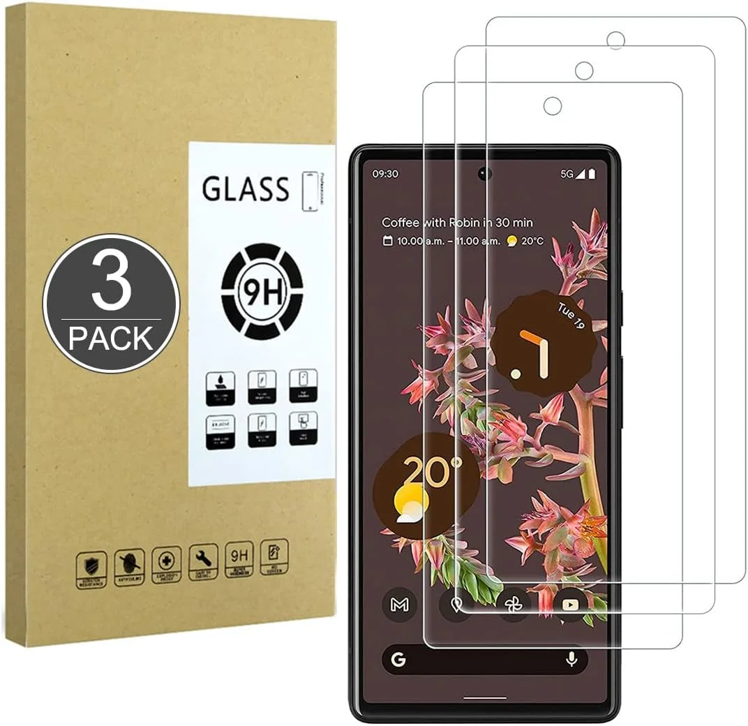 محافظ صفحه نمایش E-Hamii Google Pixel 6 سازگار با Google Pixel 6، ضد خش، وضوح بالا، بدون حباب، [بسته 3 عددی] محافظ صفحه نمایش شیشه ای حرارت دیده برای Google Pixel 6