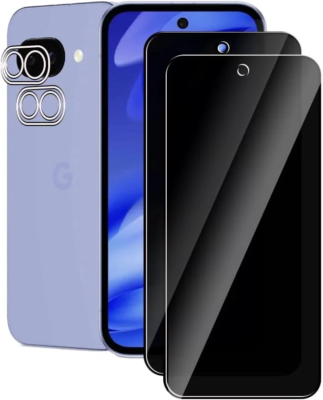 محافظ صفحه نمایش Afikyutu برای Google Pixel 9A، شیشه حرارت دیده، بسته 2 عددی محافظ صفحه نمایش حریم خصوصی با 2 محافظ دوربین، محافظ صفحه نمایش با سختی 9H، محافظ صفحه نمایش شیشه حرارت دیده HD