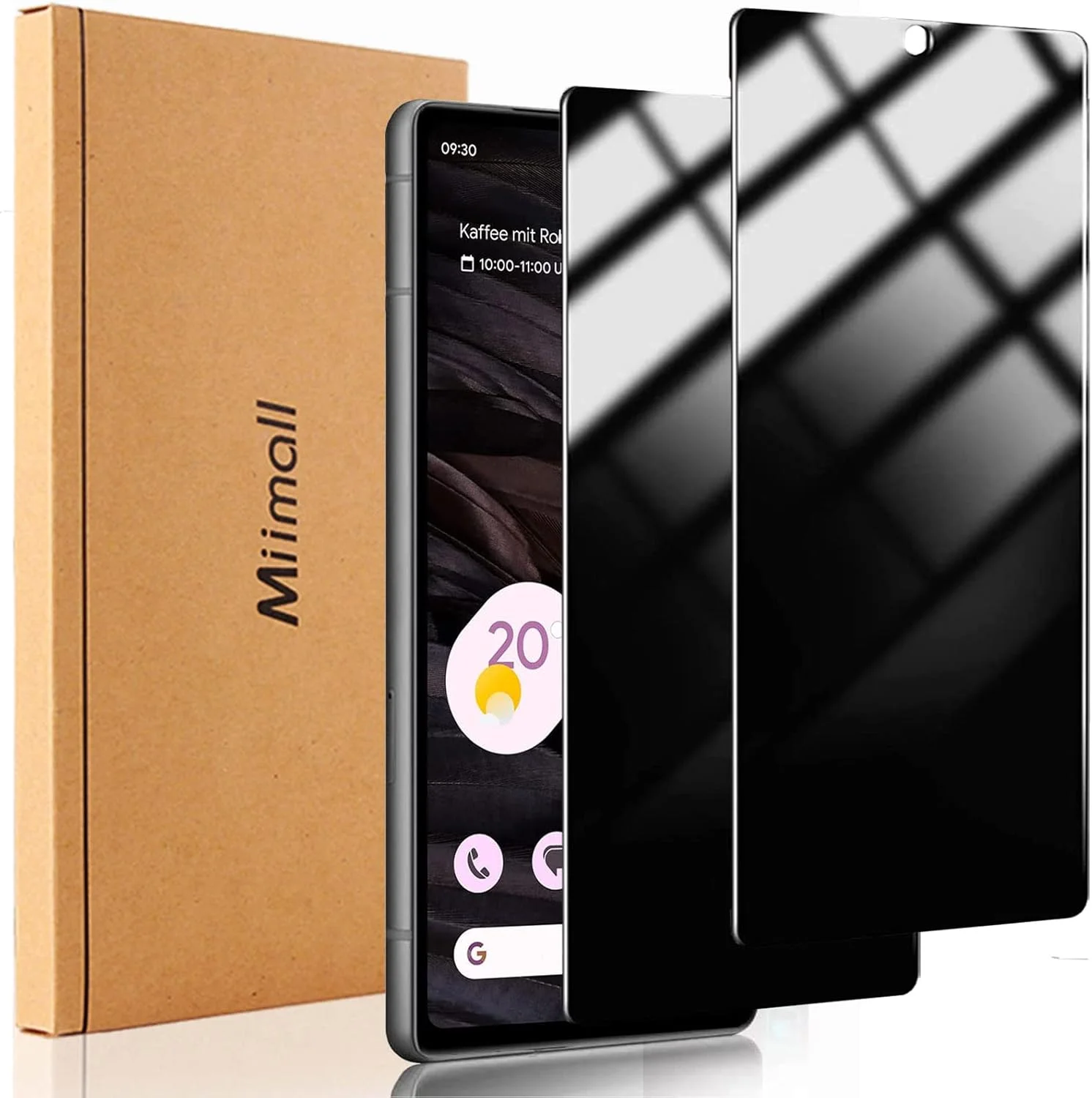 محافظ صفحه نمایش شیشه ای حریم خصوصی Miimall سازگار با گوگل پیکسل 7A، سختی 9H، ضد خش، ضد جاسوسی، بدون حباب، 2 عدد