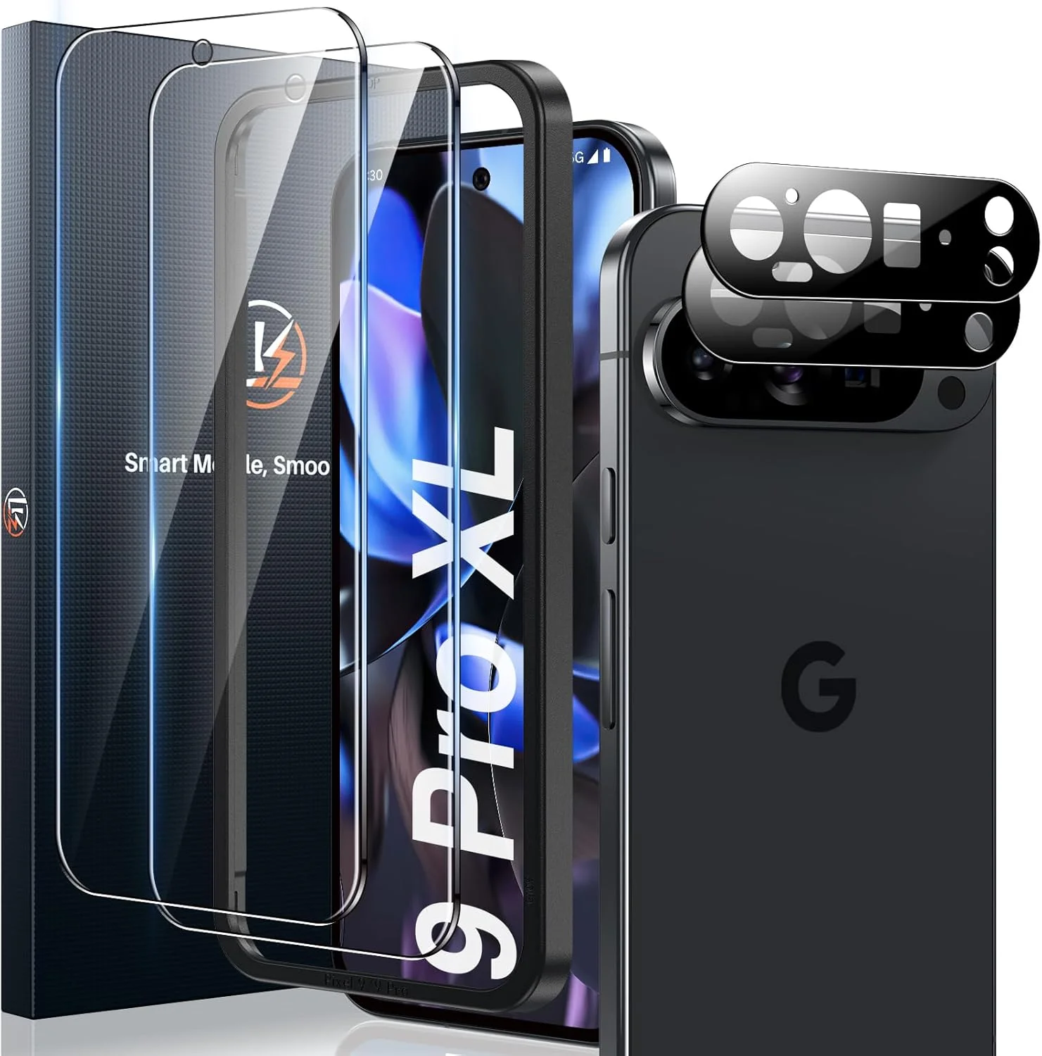 محافظ صفحه نمایش LK Google Pixel 9 Pro XL (بسته 2 عددی) به همراه 2 محافظ لنز دوربین، شیشه حرارت دیده فوق العاده نازک HD، سختی 9H، شفاف، مقاوم در برابر خراش، بدون